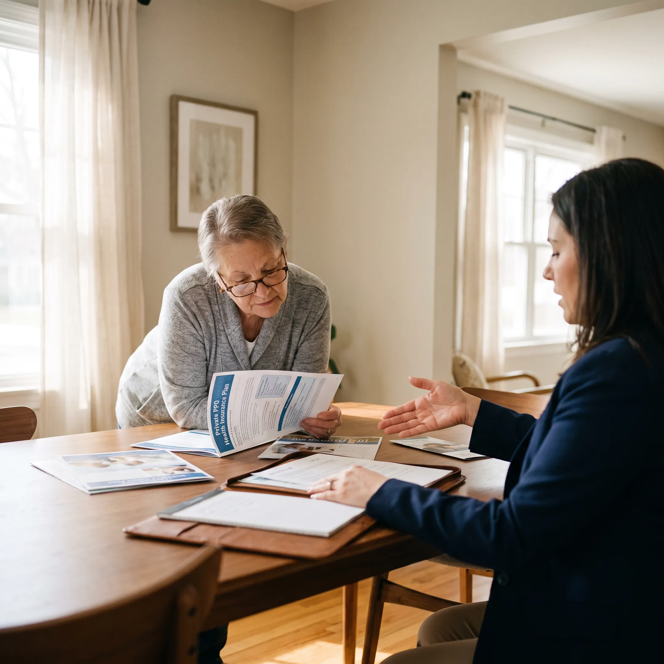 Senior reviewing Medicare Advantage PPO coverage options in Georgia with an advisor