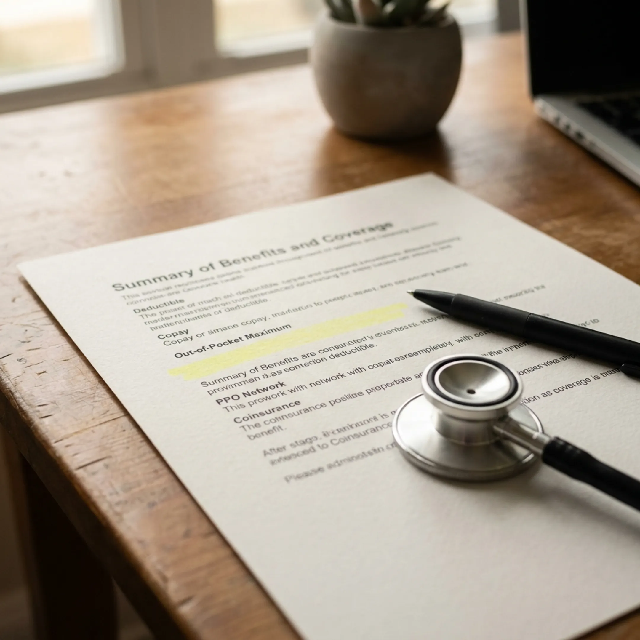Detailed medical benefits checklist and health coverage summary documentation.