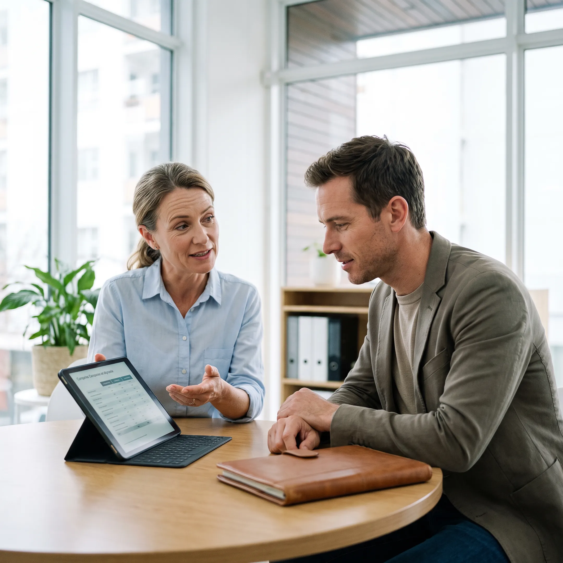 Healthcare professional reviewing health insurance coverage documents on a digital tablet