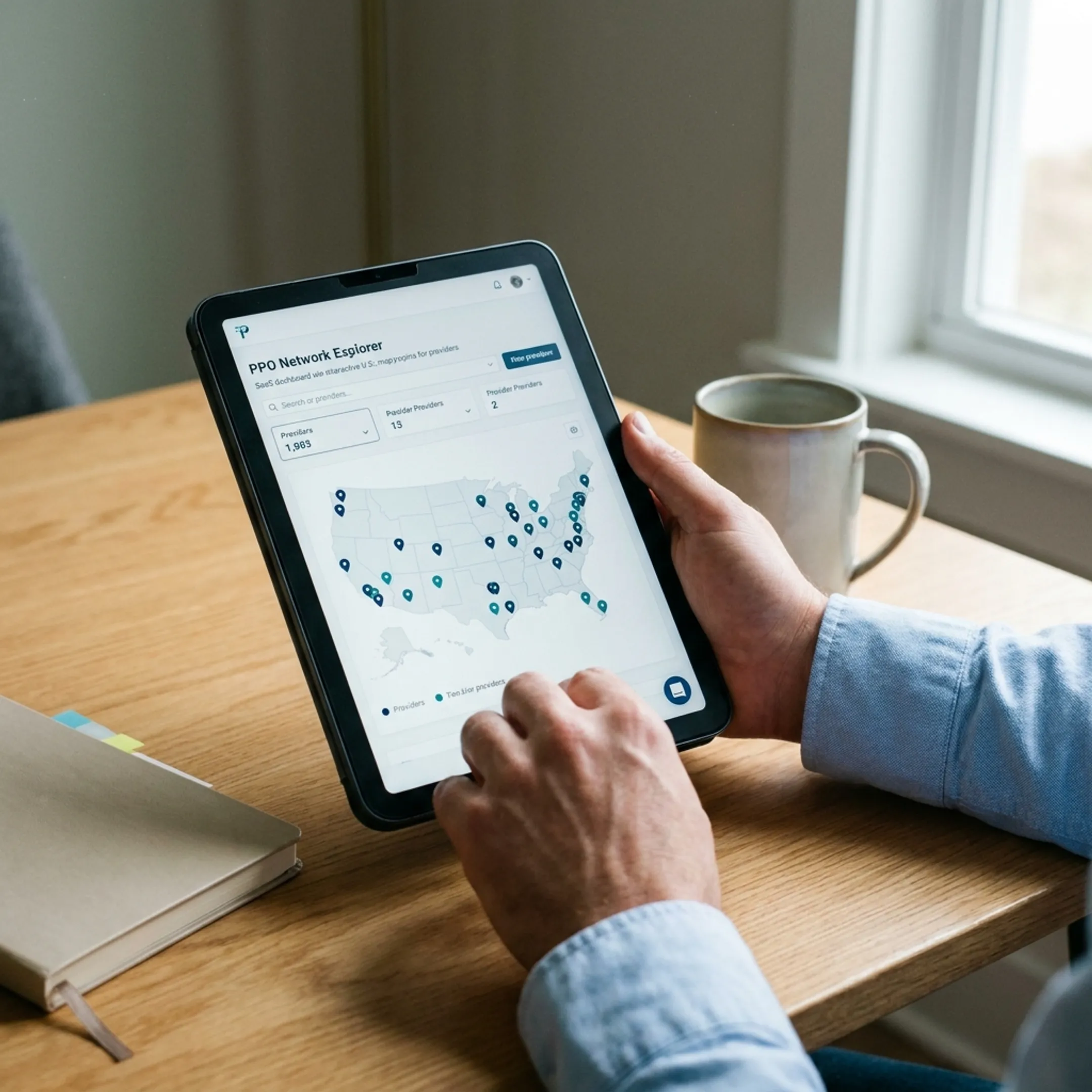 Digital healthcare map showing nationwide network coverage access