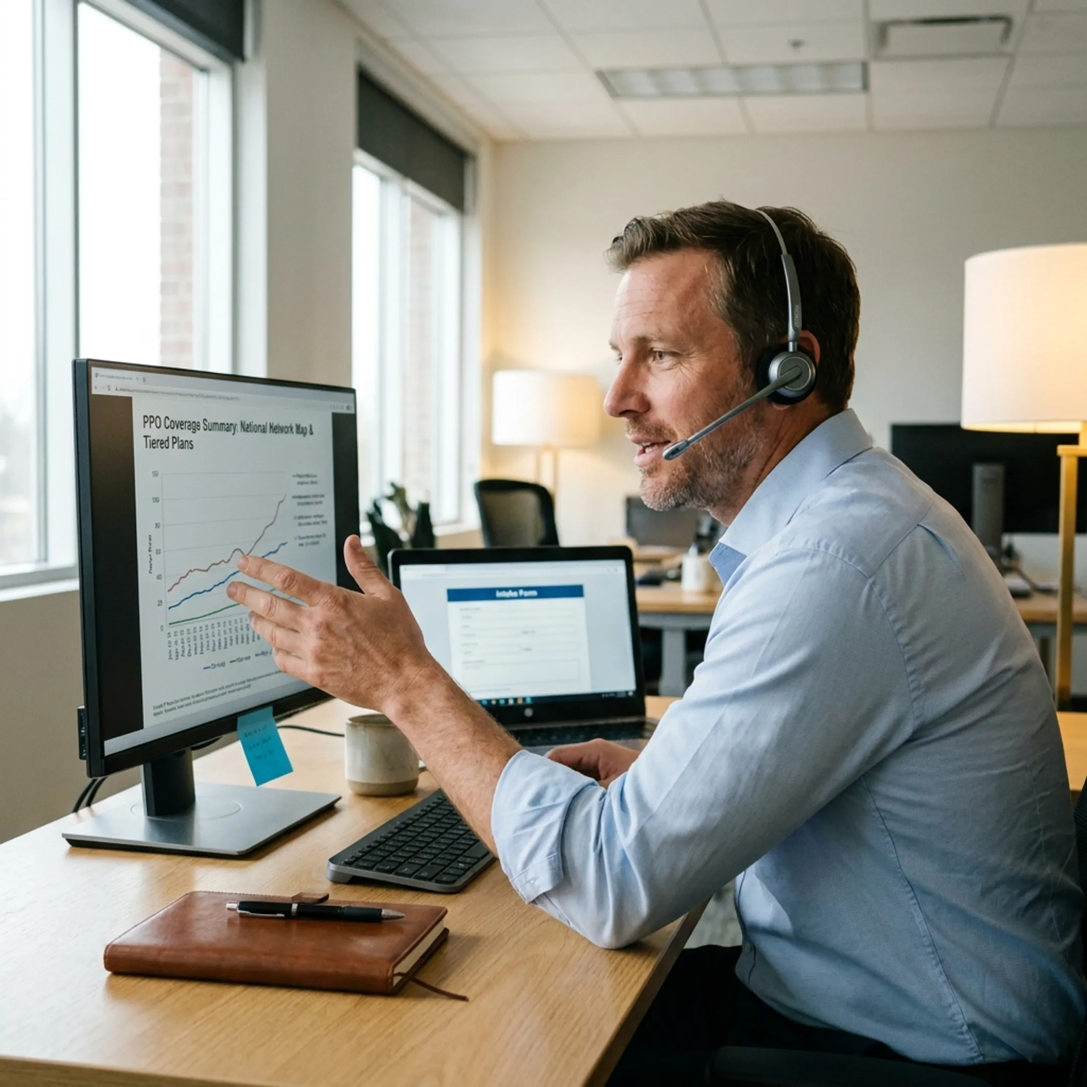 Licensed advisor reviewing health insurance benefit options with client