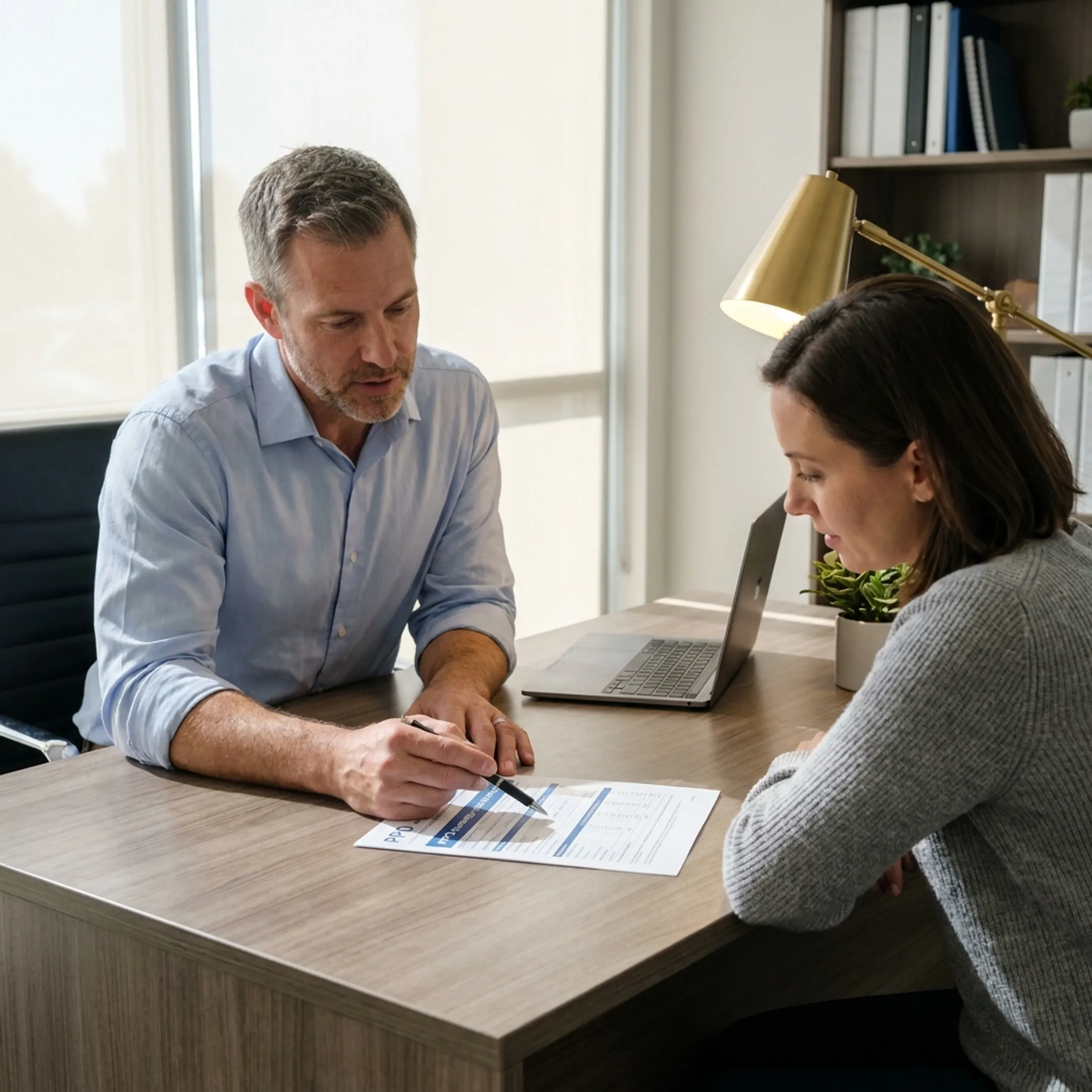 Doctor reviewing healthcare coverage with a patient in an examination room