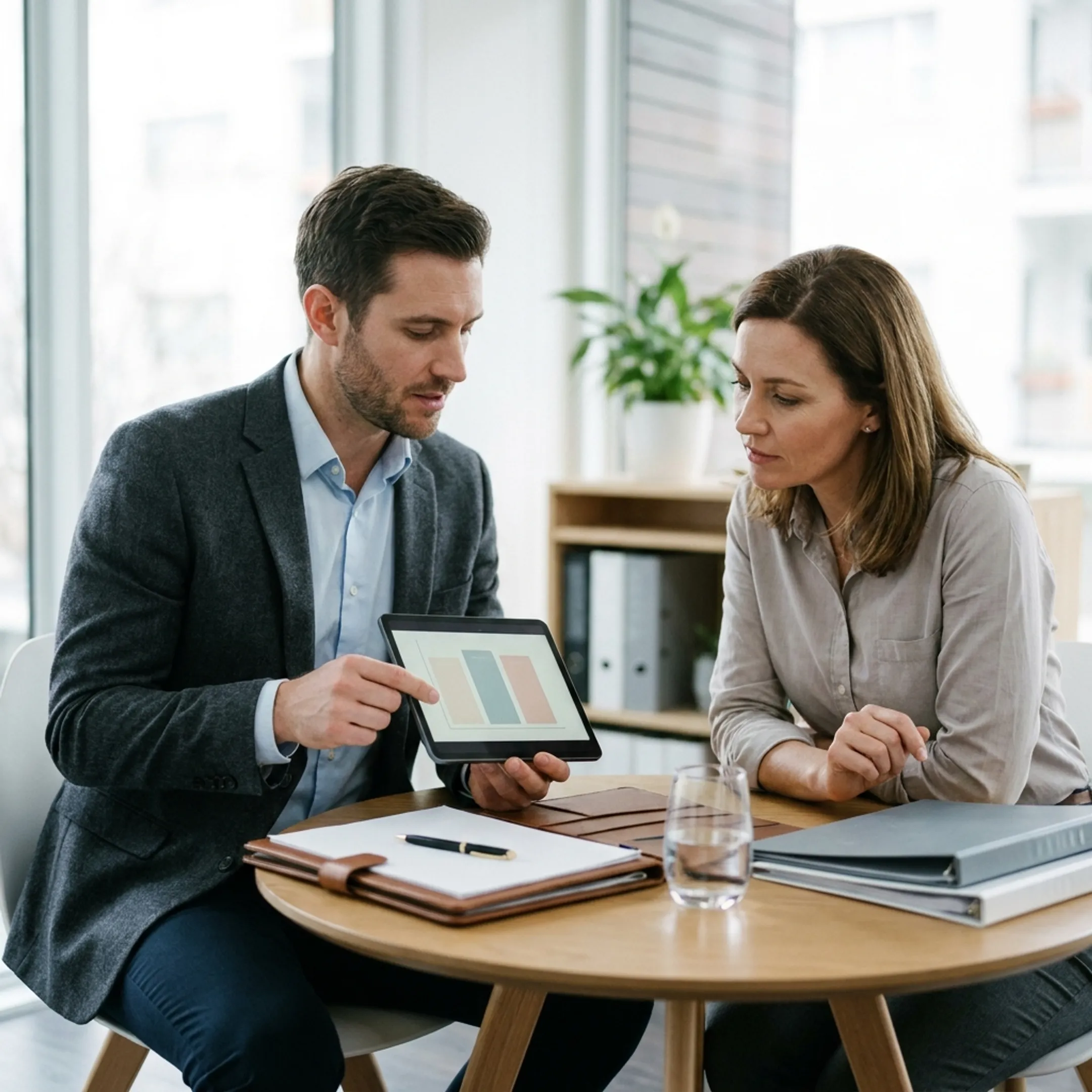 Healthcare professional consulting with an individual regarding health coverage.