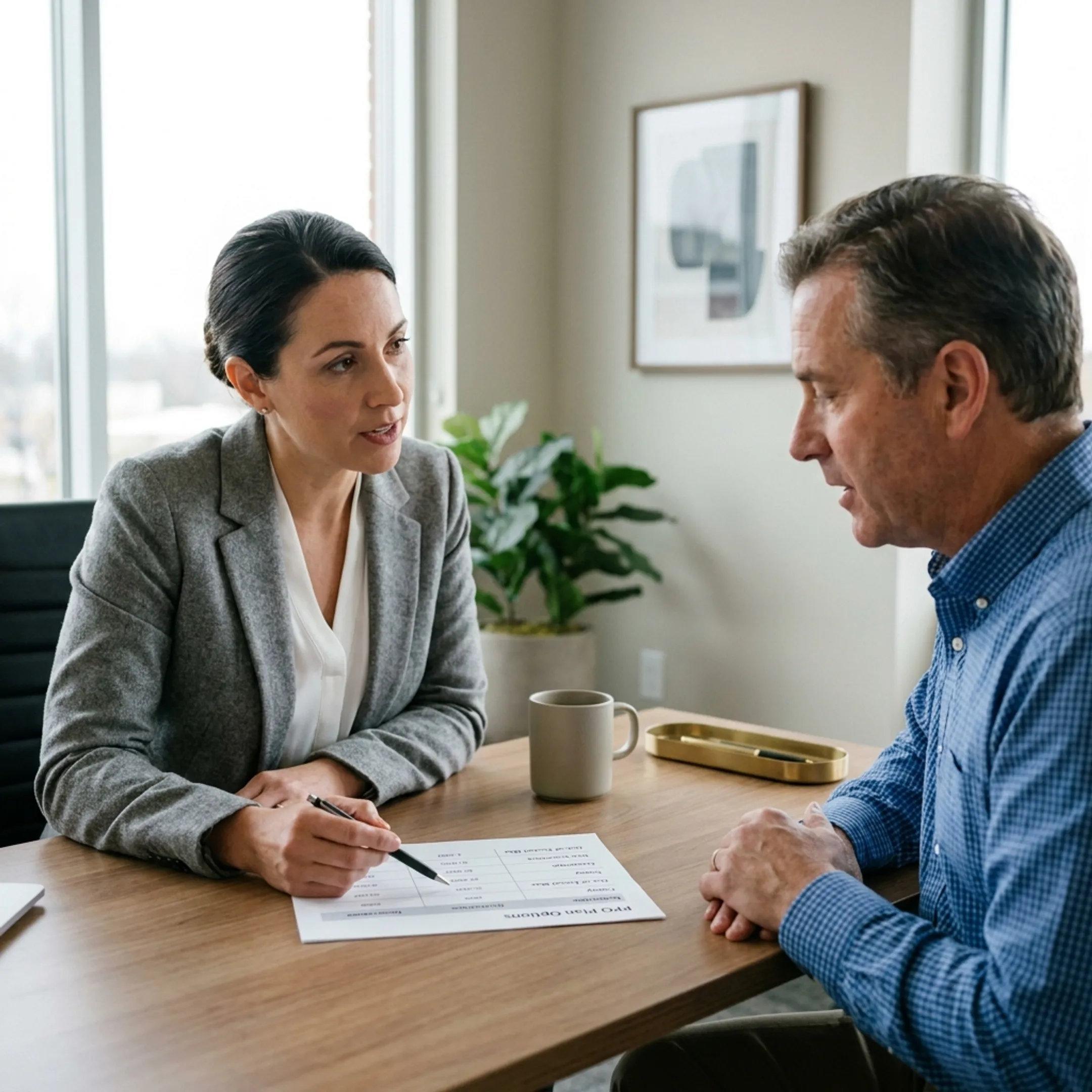 Doctor consulting with a patient in a comfortable medical office.