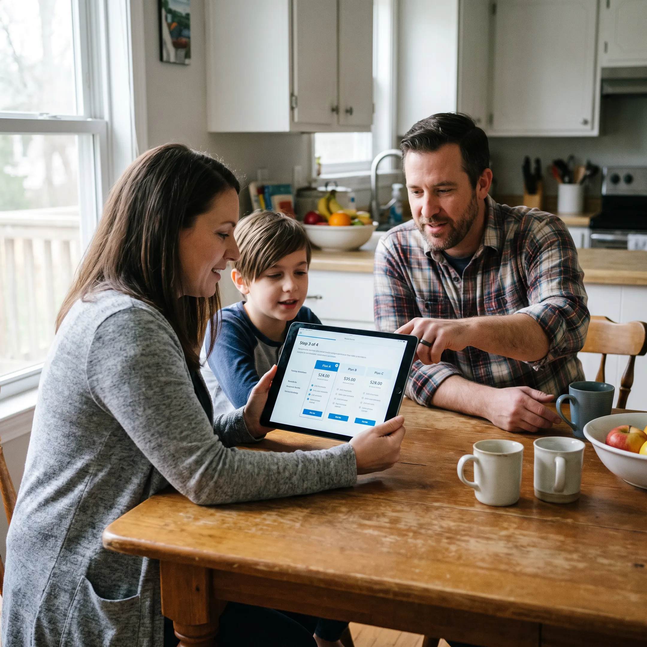 Family reviewing health insurance options in Indiana