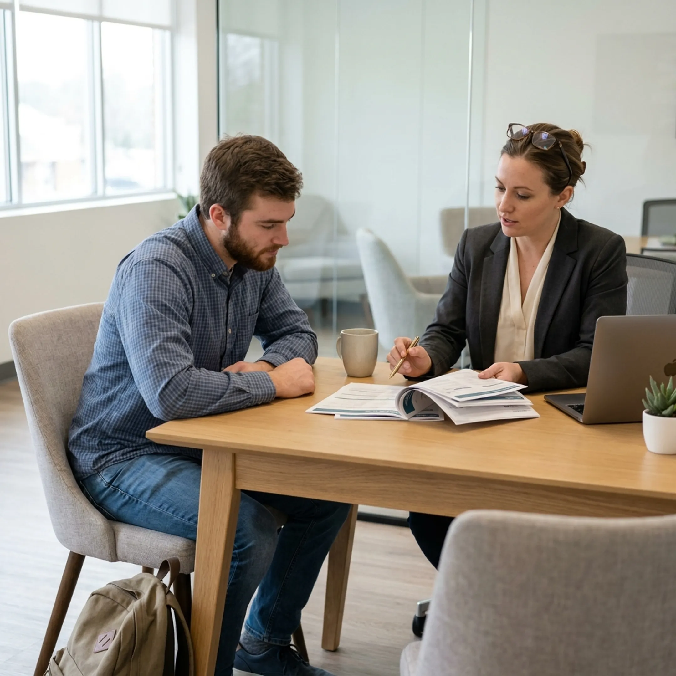 Student talking to a healthcare advisor about individual insurance plans