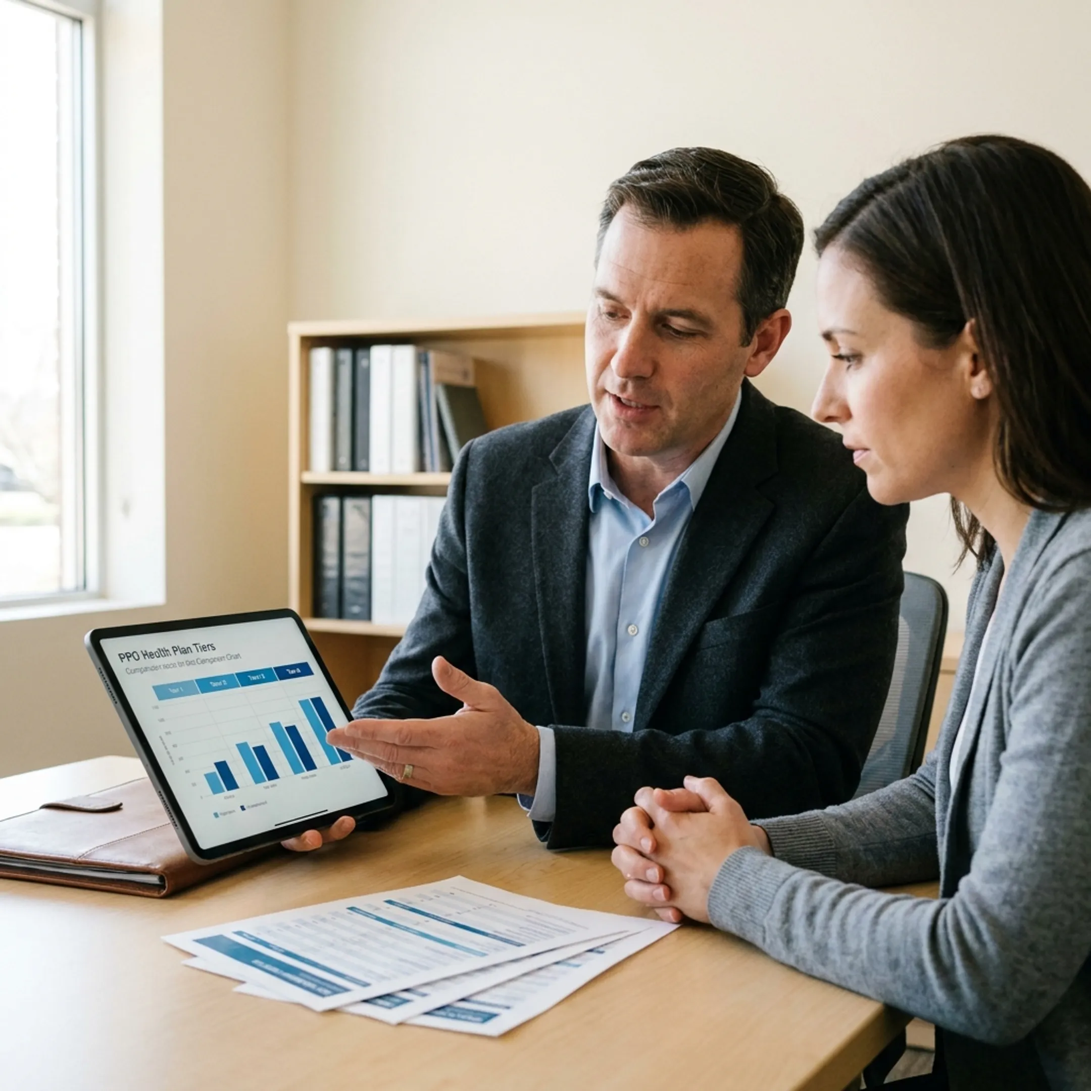 Licensed advisor assisting a client with family health insurance plan selection
