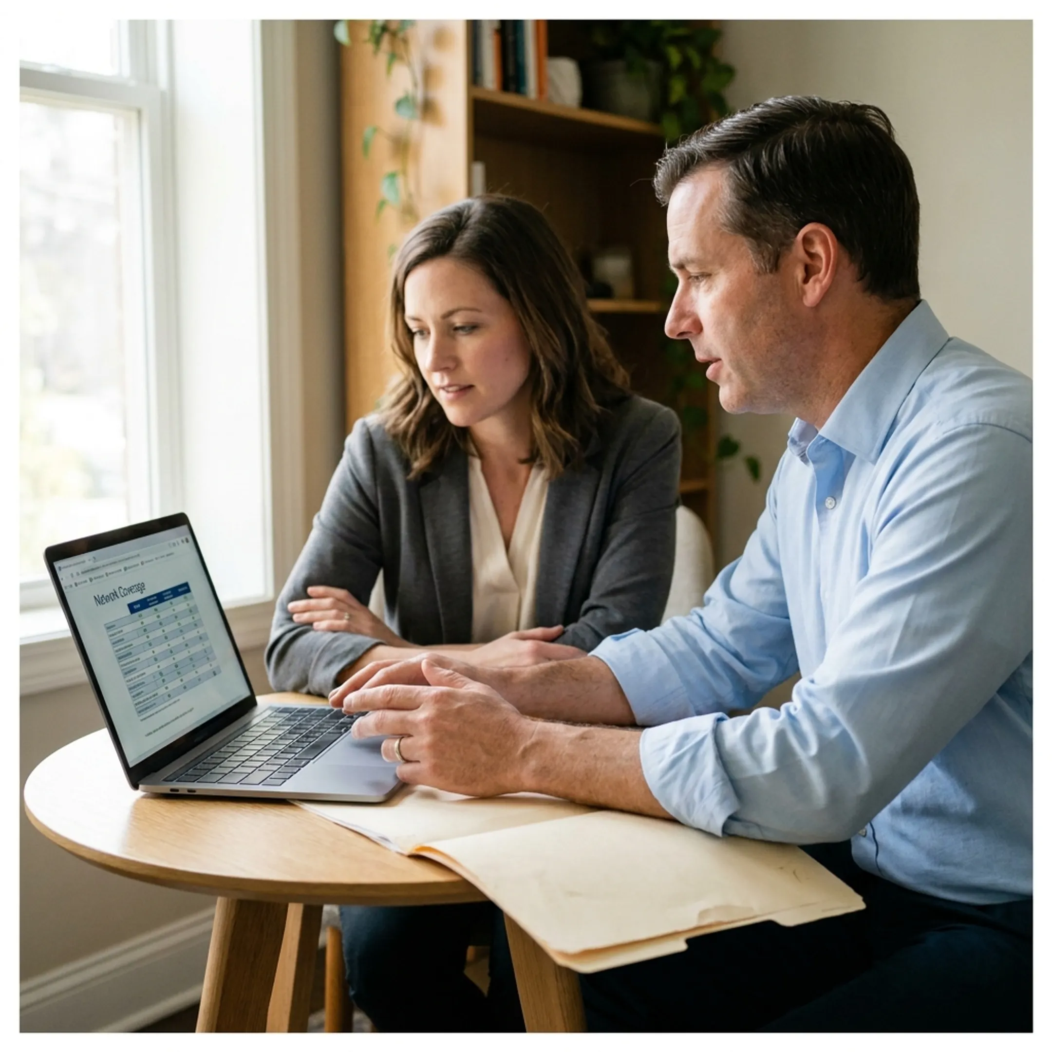 Healthcare consumer reviewing PPO insurance policy details with a Florida licensed advisor.