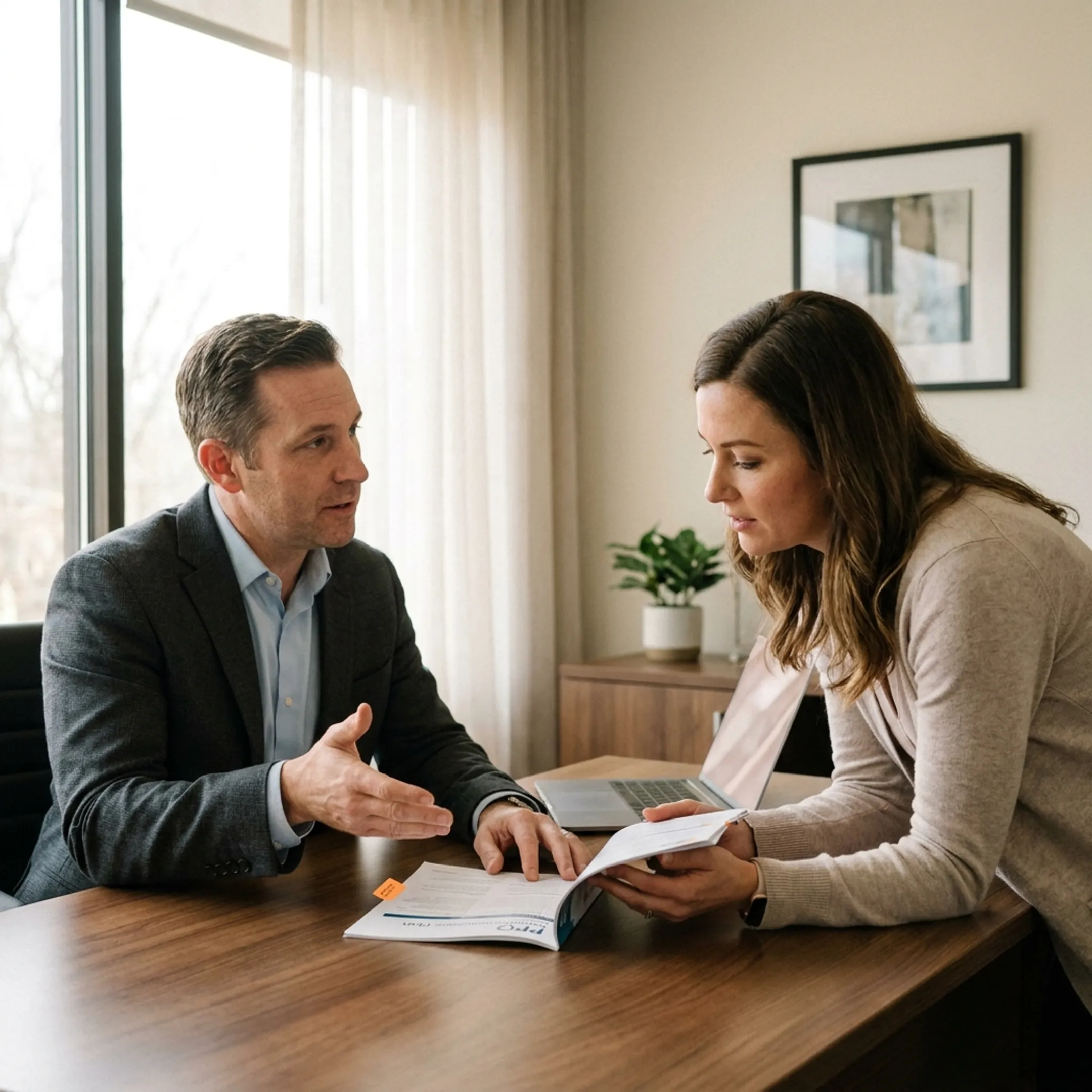 Doctor discussing healthcare plan benefits with a patient.