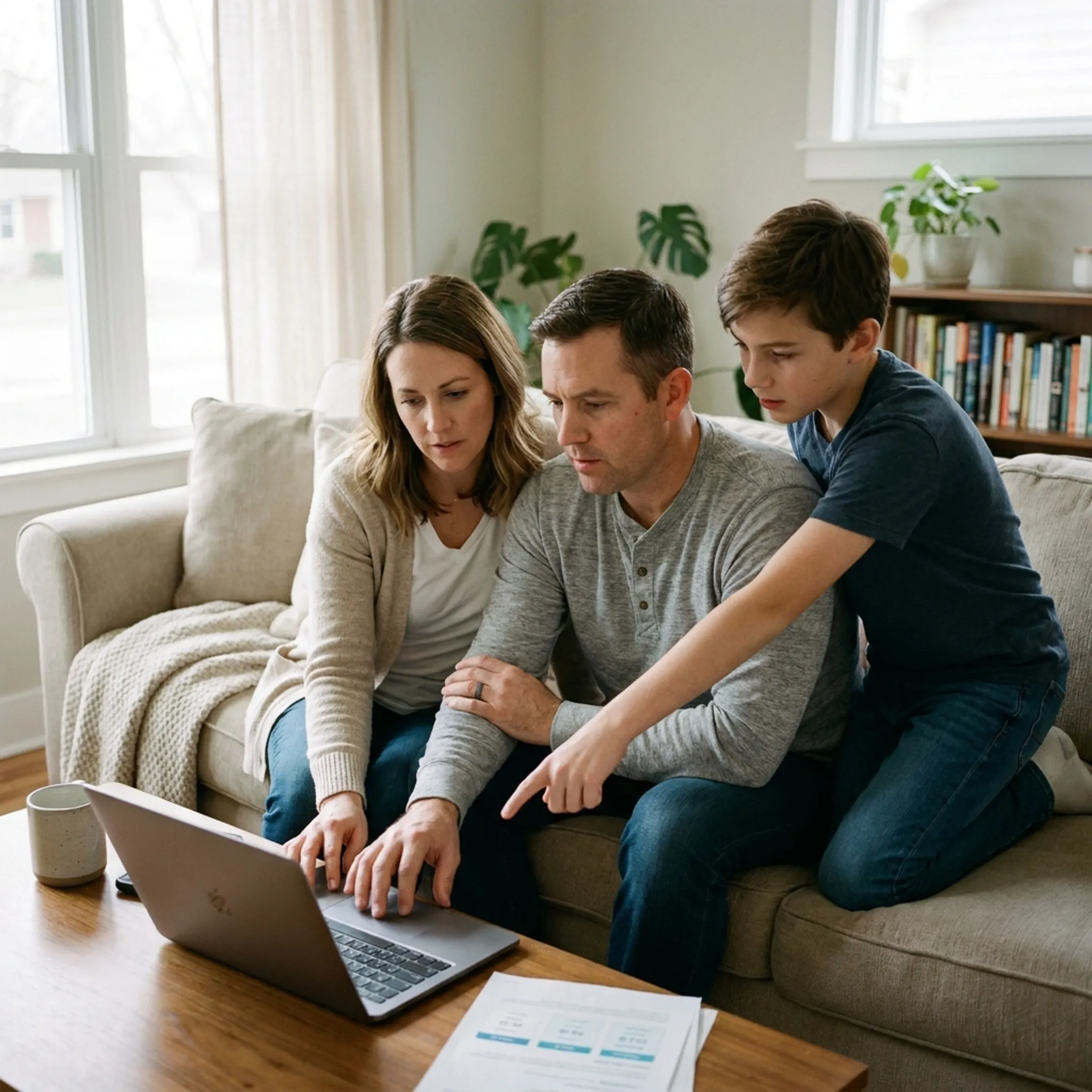 Family reviewing PPO health coverage options online
