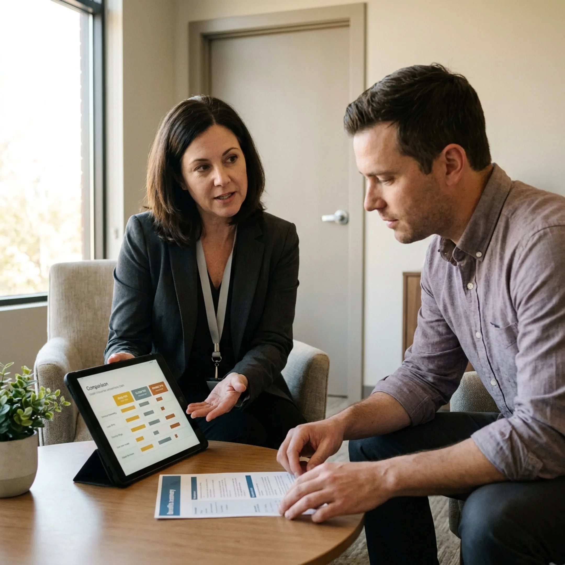 Doctor discussing healthcare plan coverage options with a patient