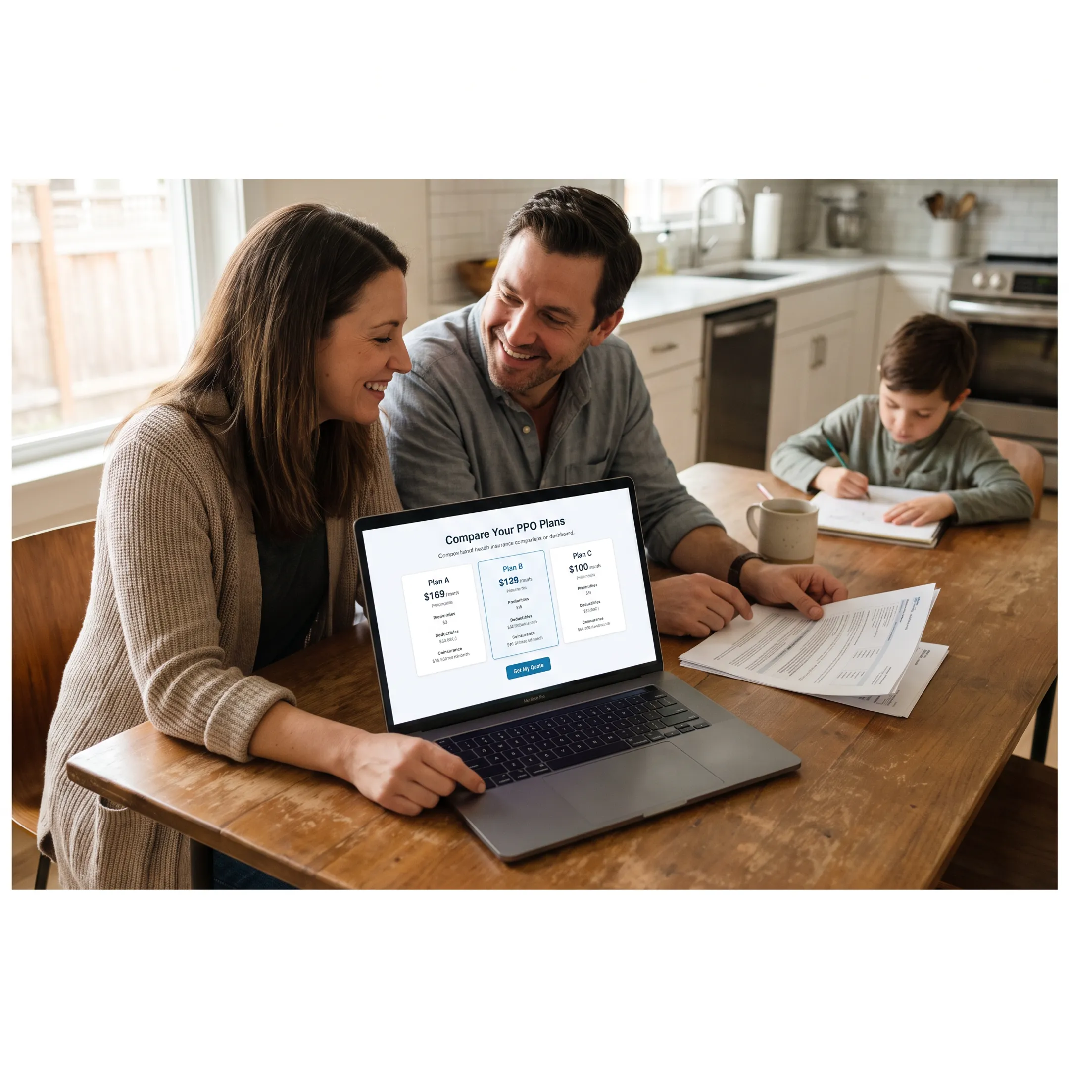 Family reviewing PPO health insurance coverage options in San Francisco
