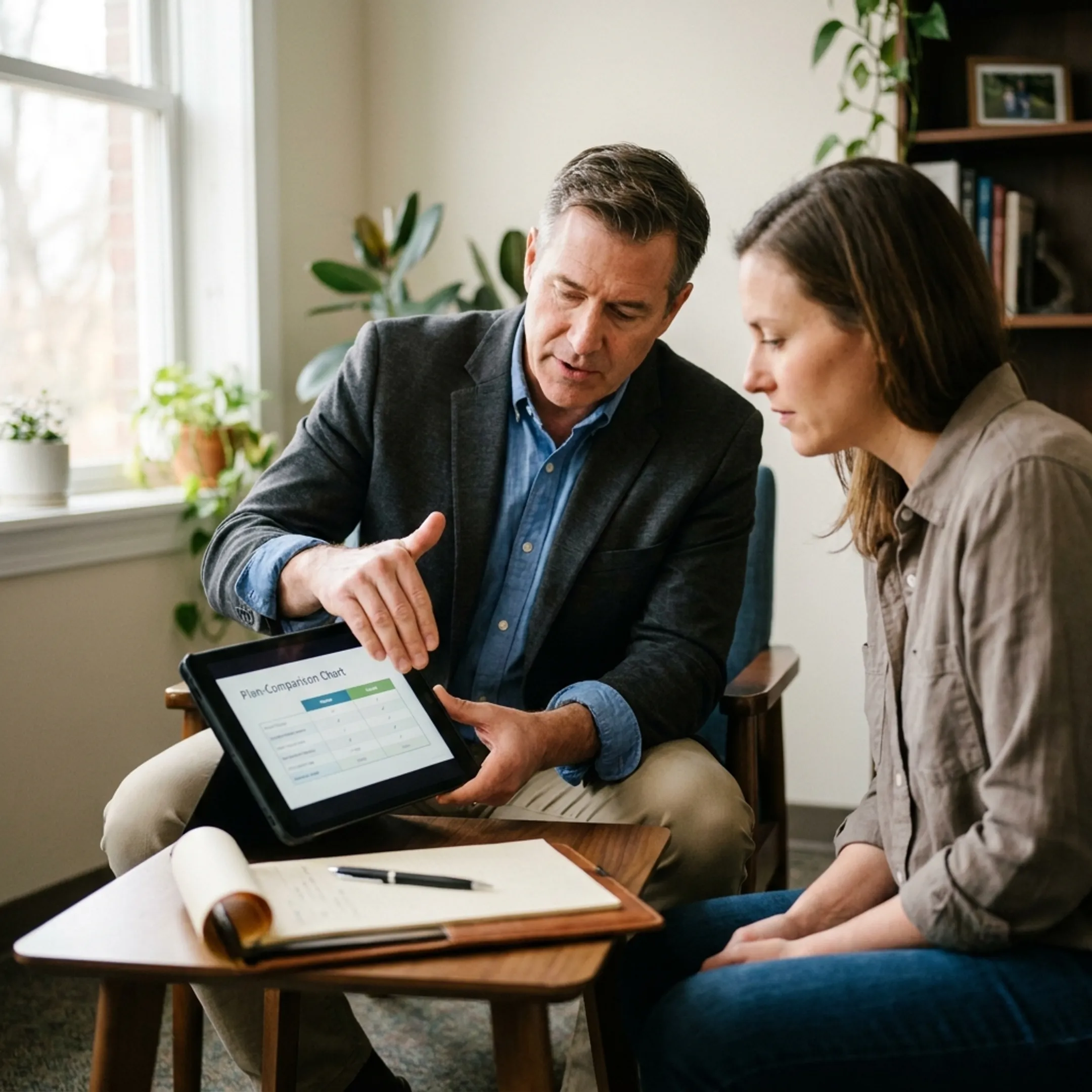 Healthcare advisor presenting comprehensive PPO plan benefits to a client