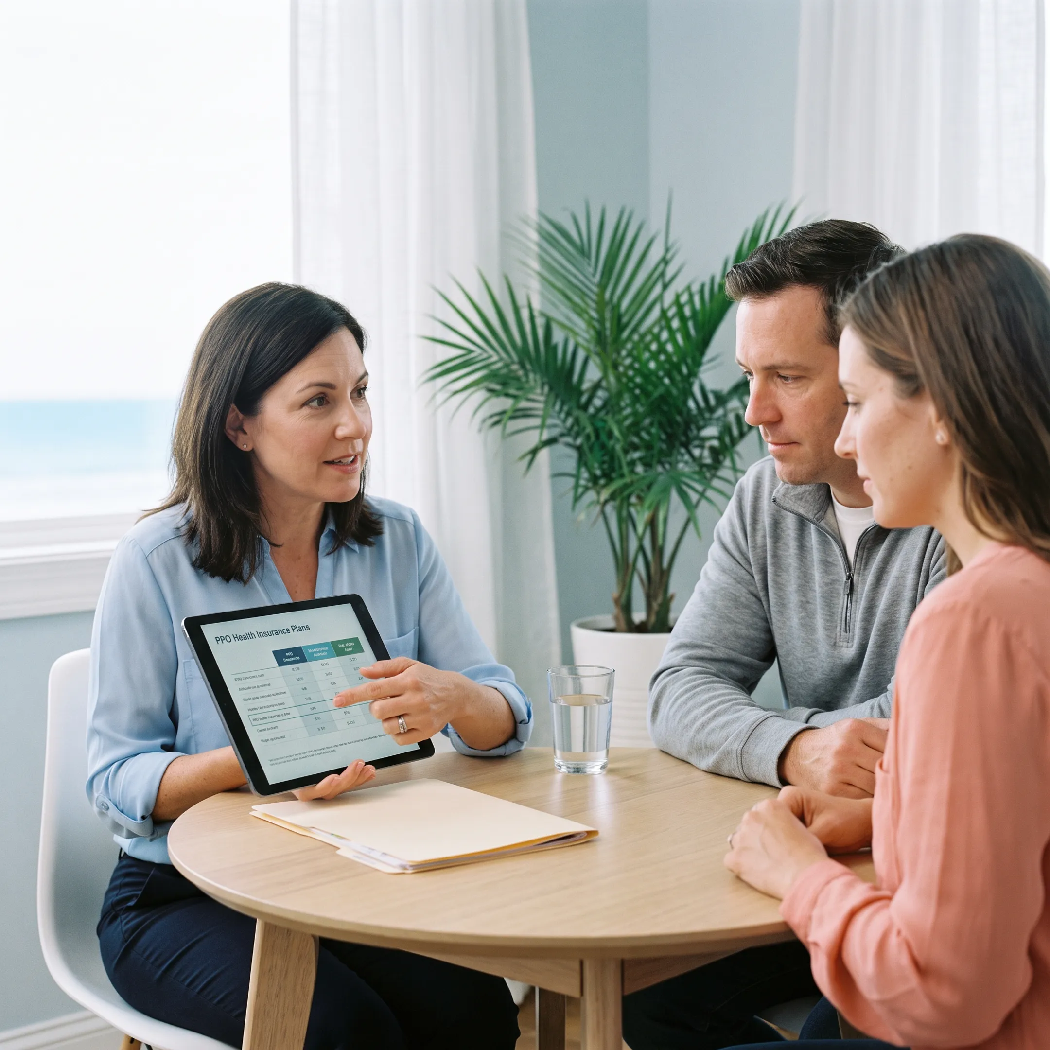 A healthcare advisor discussing PPO insurance coverage with a client