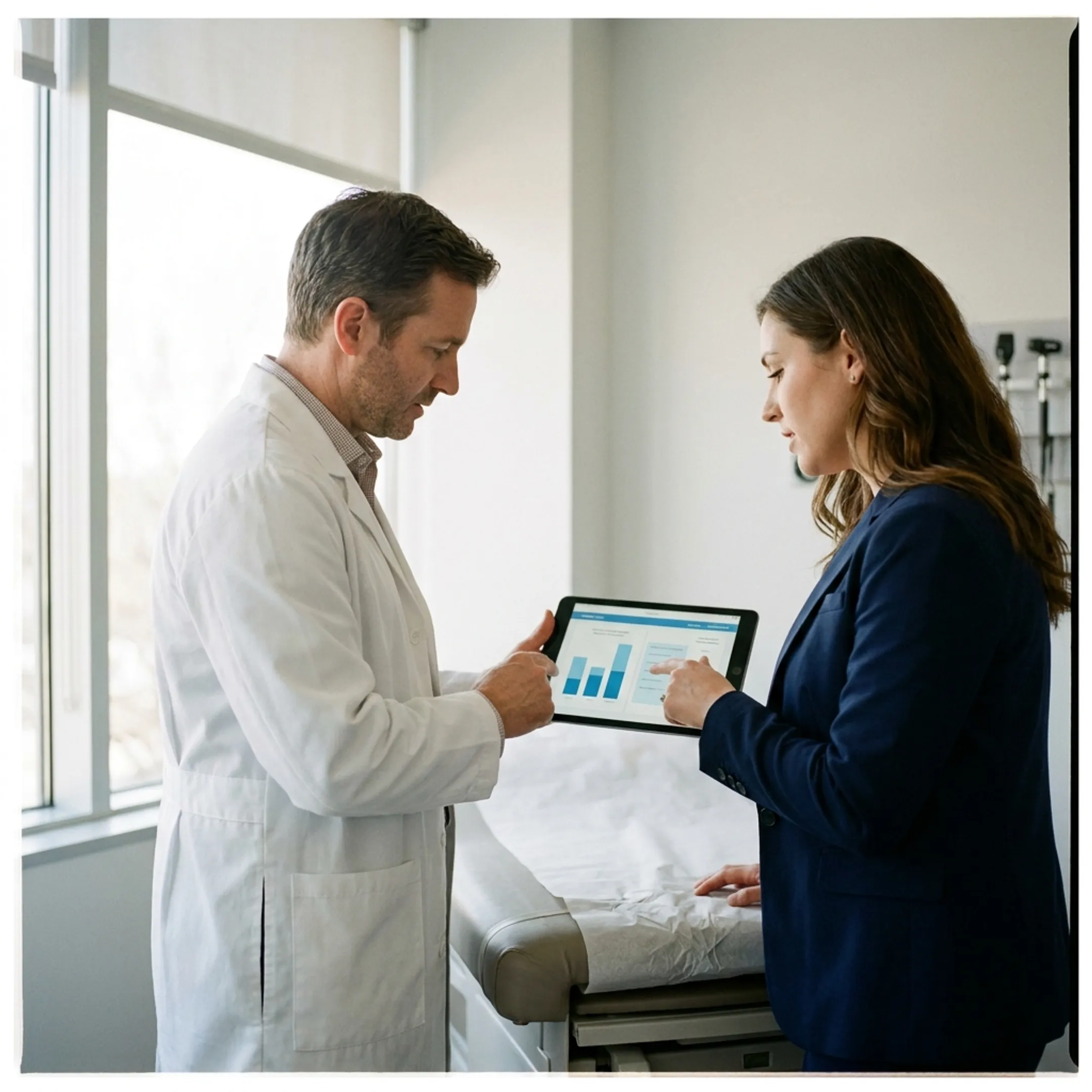Healthcare professional providing medical consultation to an employee