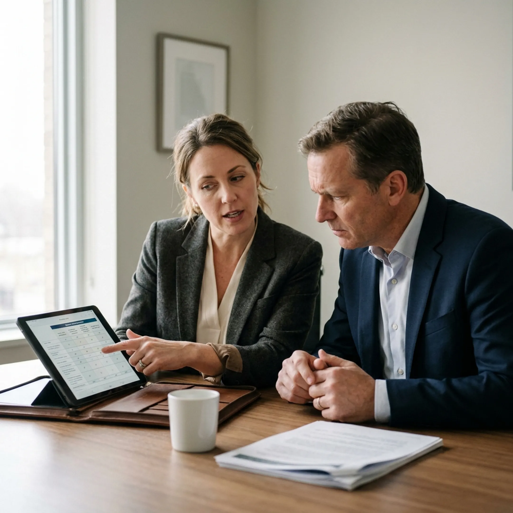 Advisor presenting group insurance solutions to small business managers