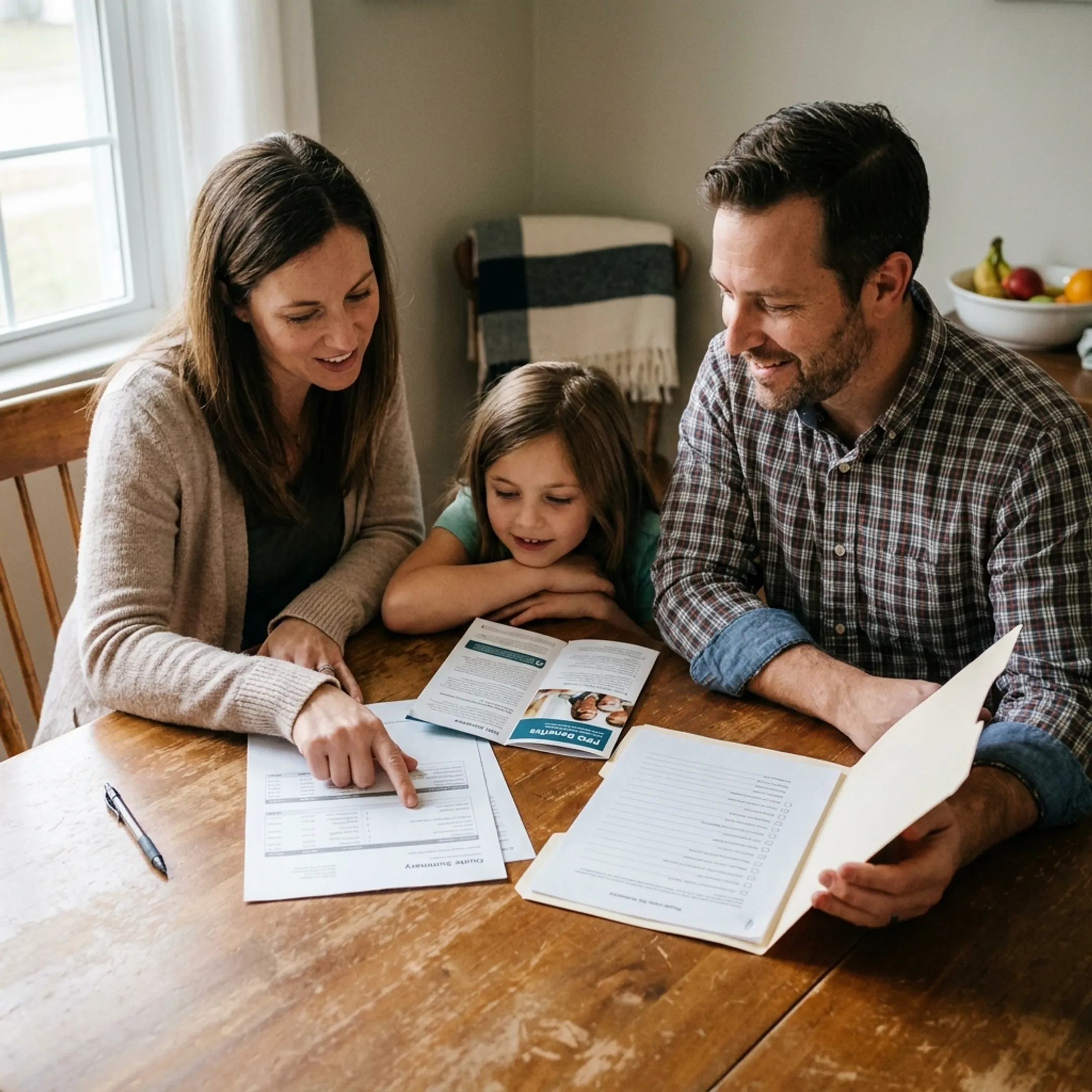 Family reviewing health insurance coverage options in their Mesa home
