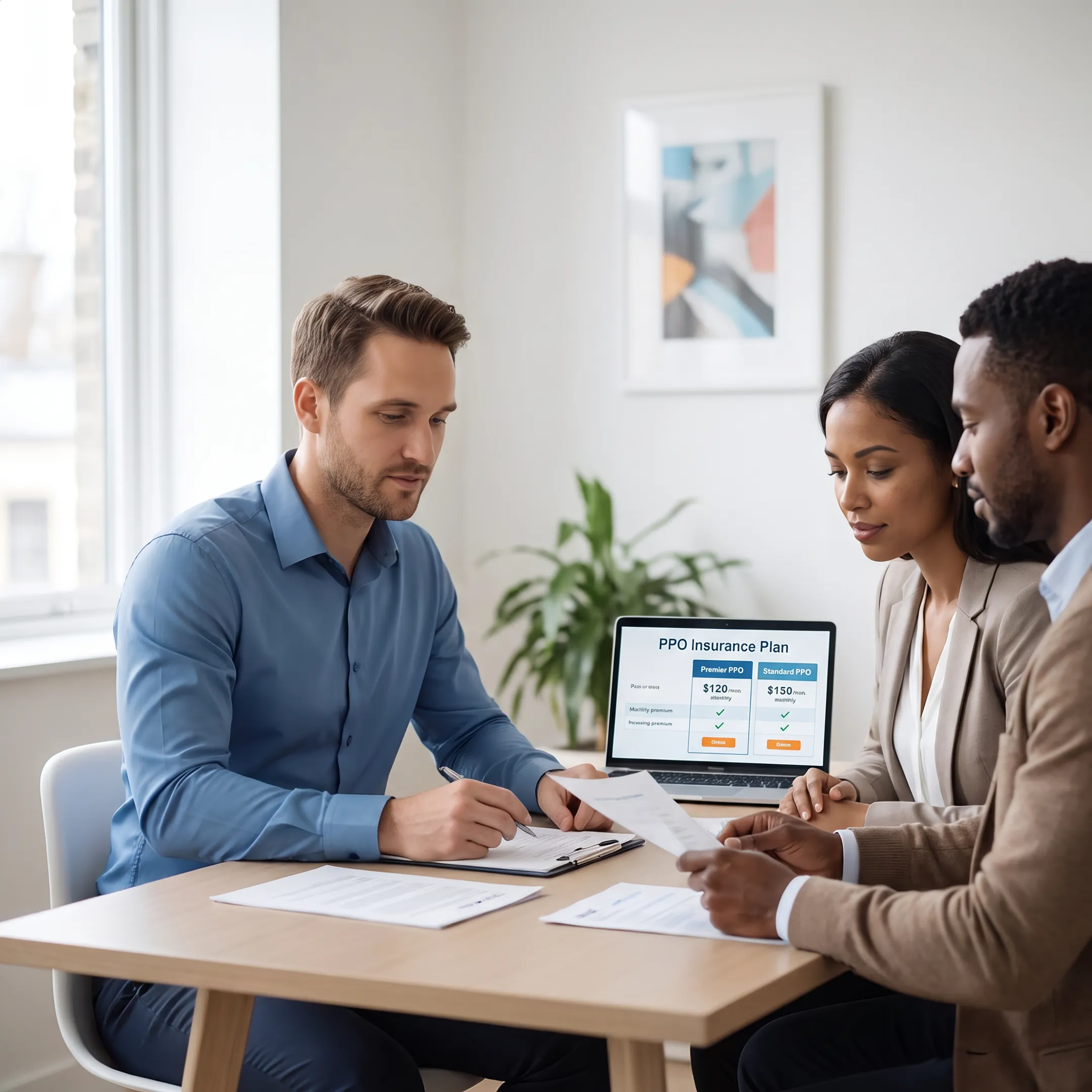 Insurance broker assisting clients with PPO health plans