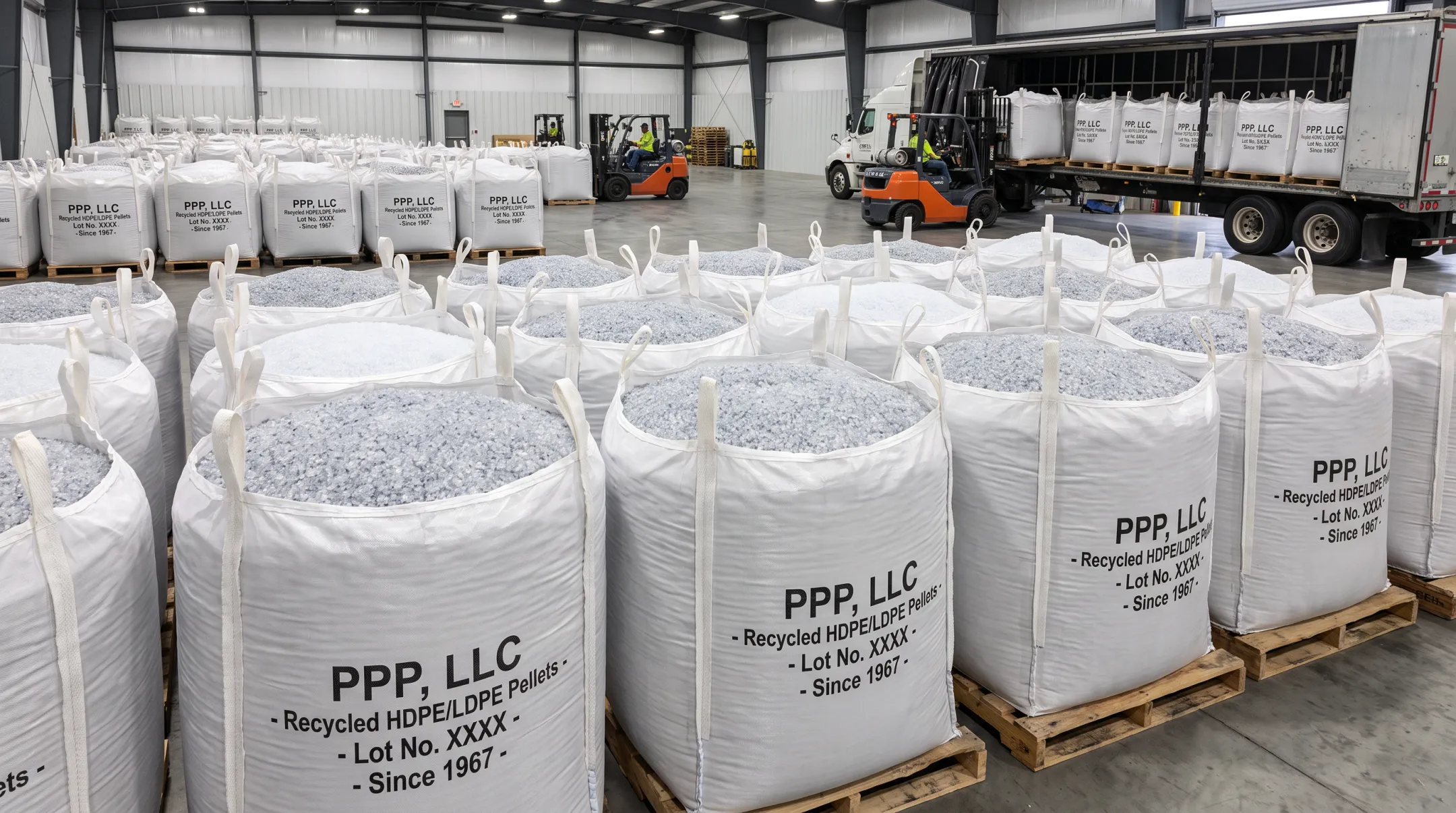 PCR-certified HDPE and LDPE recycled plastic pellets ready for shipment