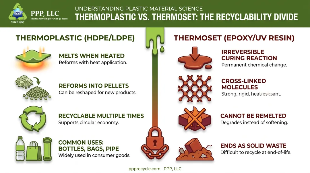 Thermoplastic versus thermoset resin recyclability comparison chart
