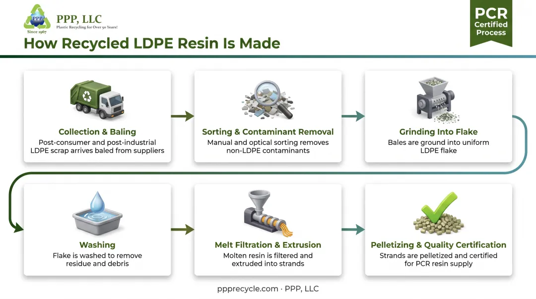 Recycled LDPE resin production process from scrap collection to pellet