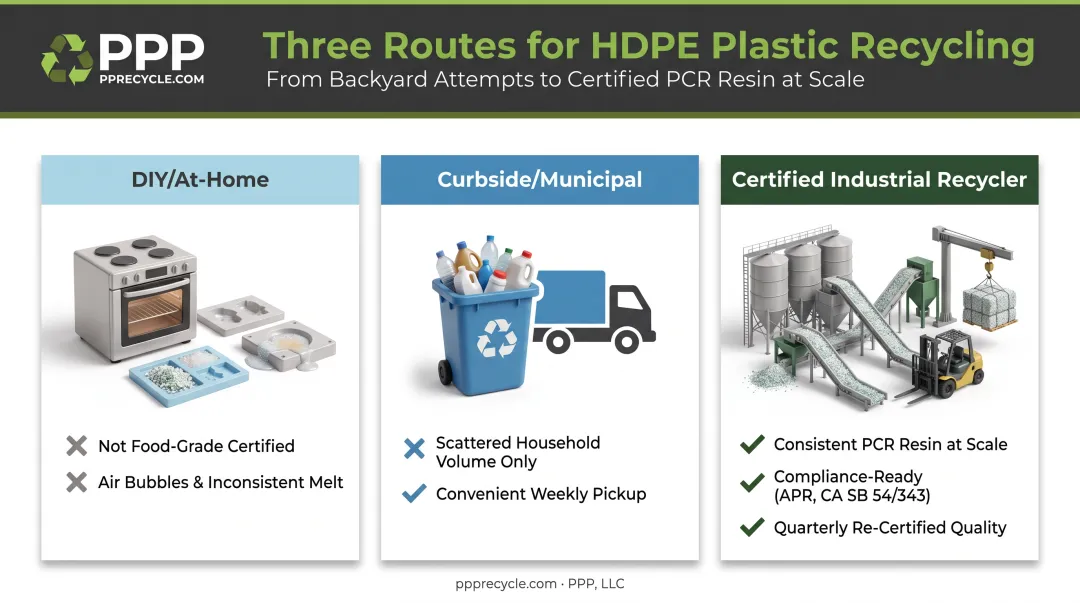 DIY curbside and industrial HDPE recycling paths comparison chart