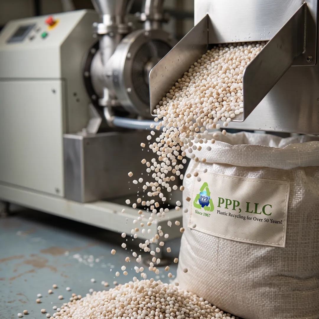 Recycled plastic resin pellets in production