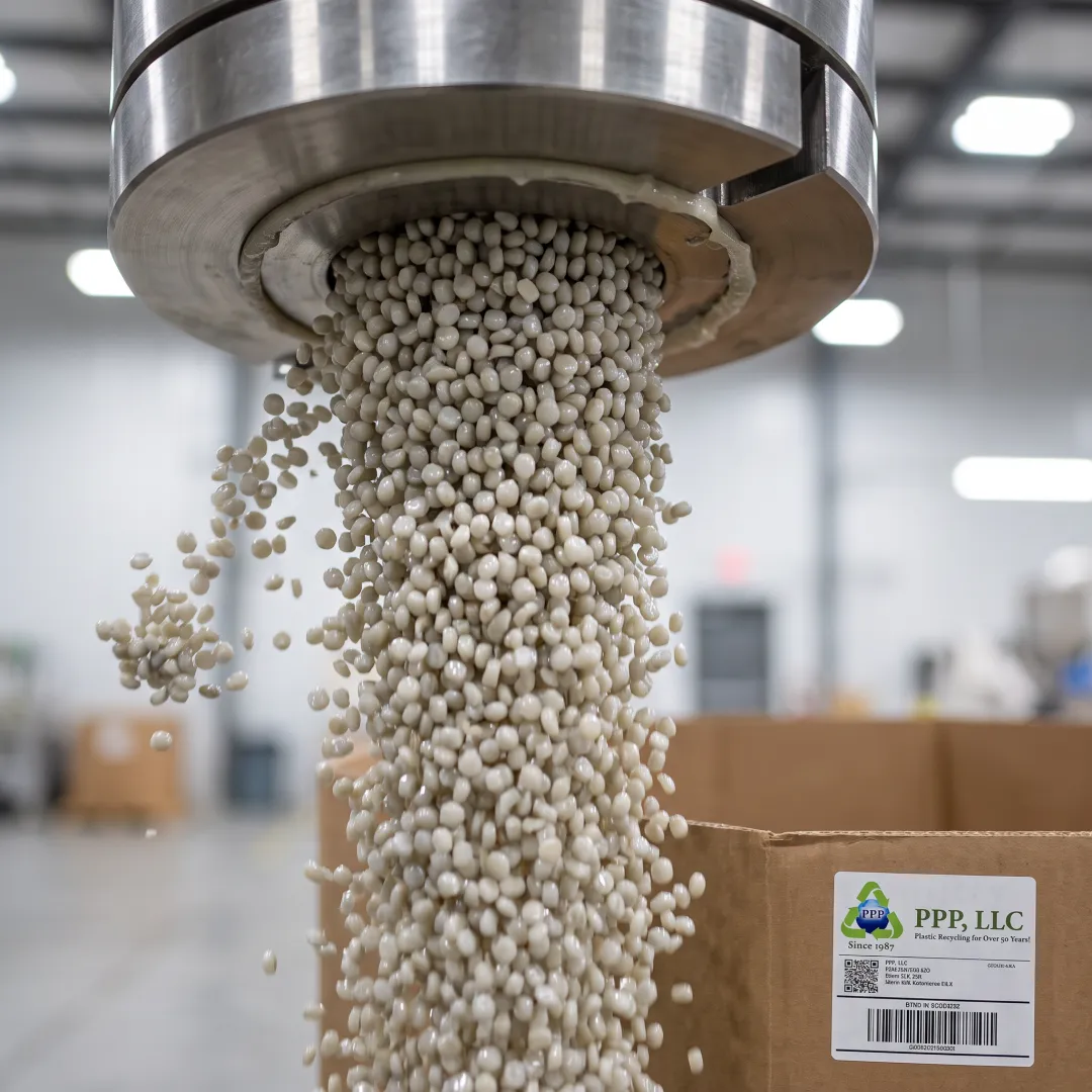 Recycled plastic pellets produced from scrap