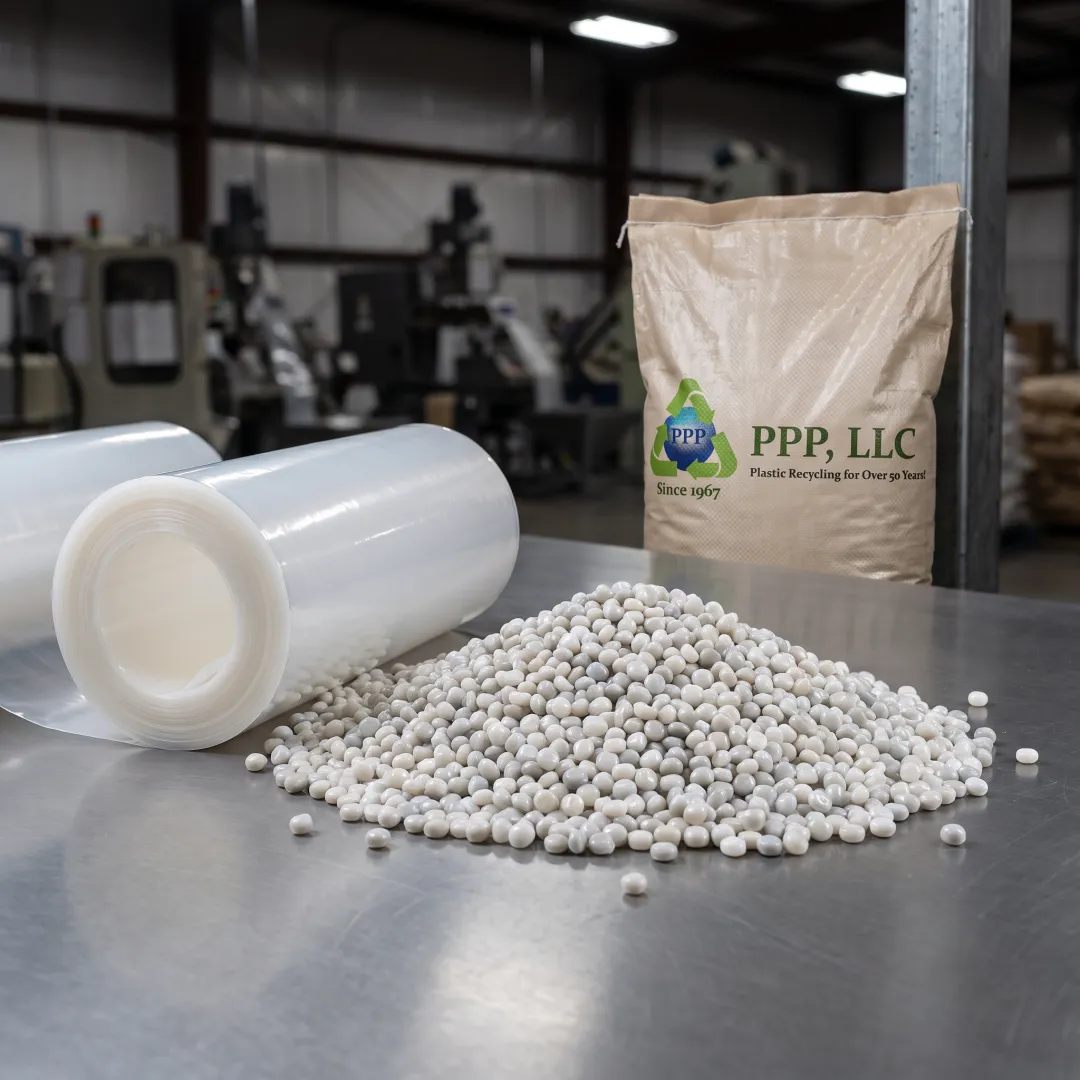 Recycled plastic resin pellets from processed film scrap