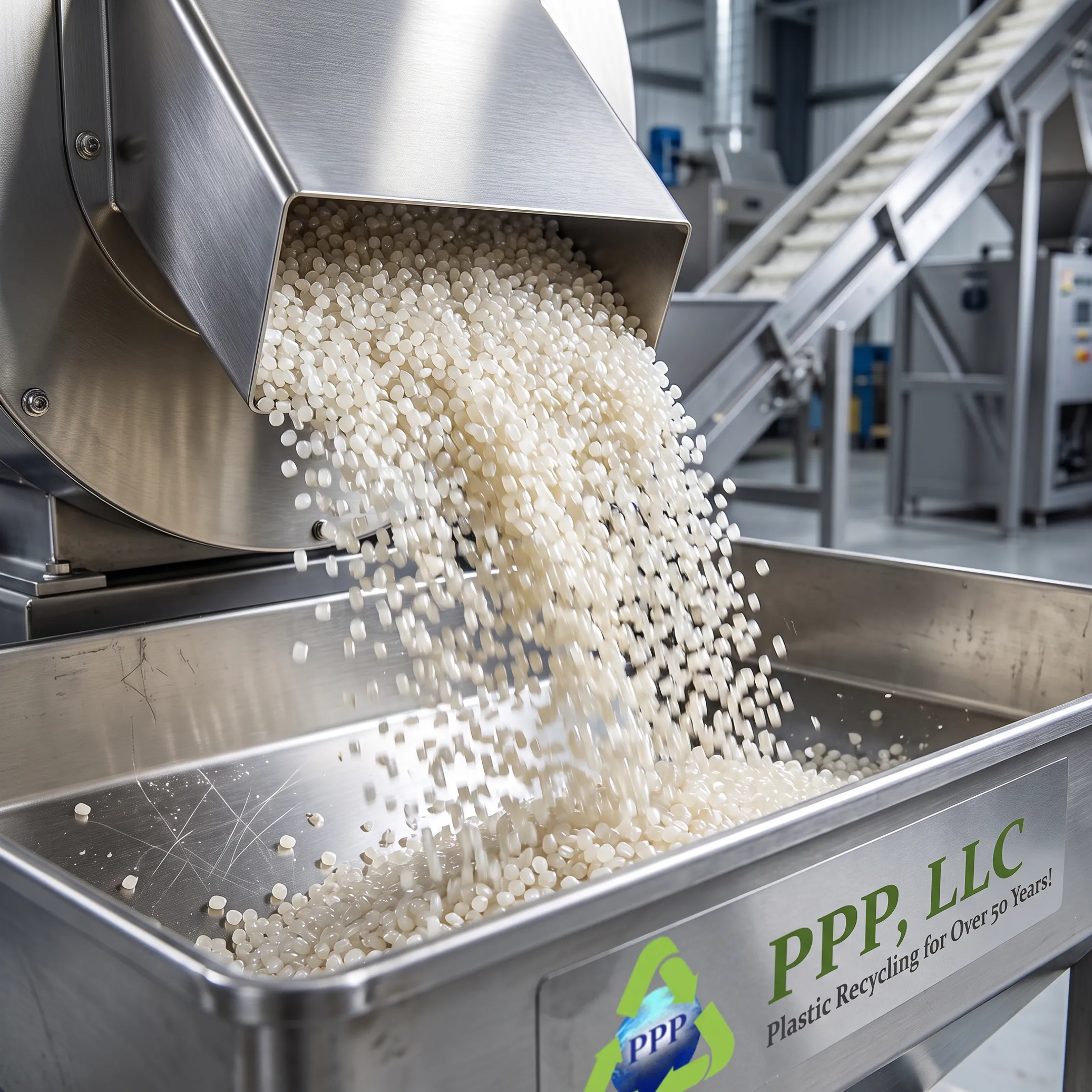 Recycled plastic resin pellets in an industrial facility
