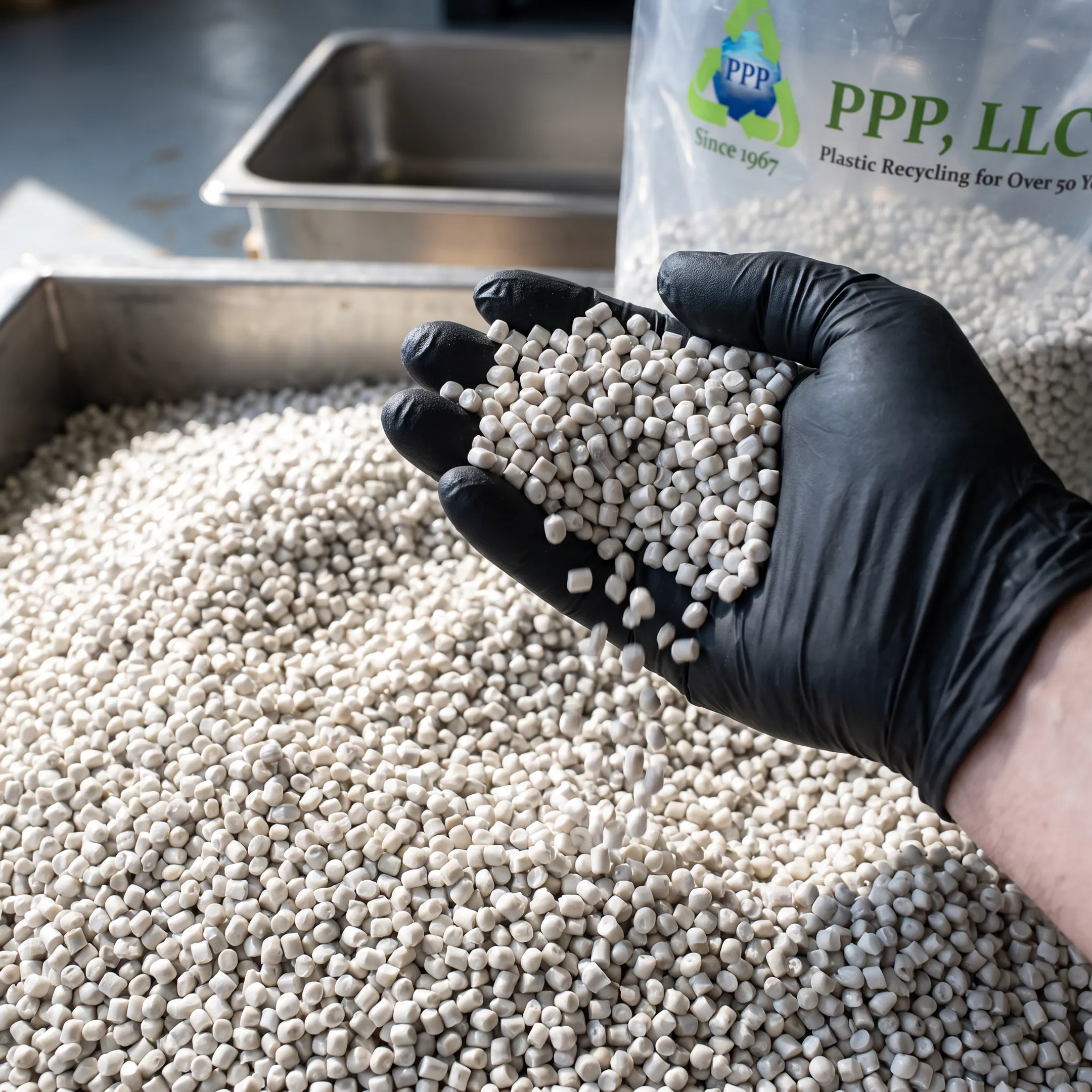 Recycled plastic resin pellets from processed containers