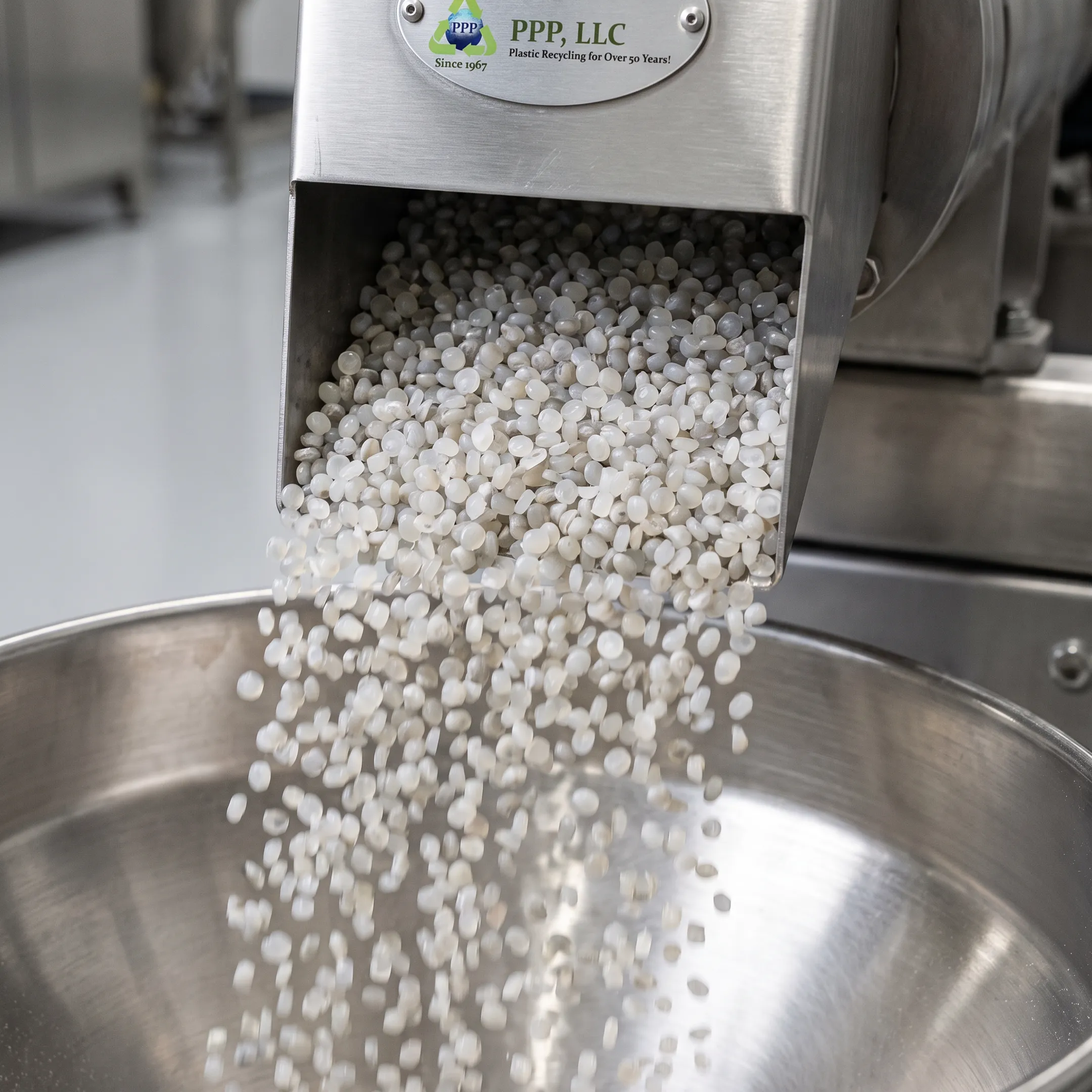 Recycled plastic resin pellets in a processing plant