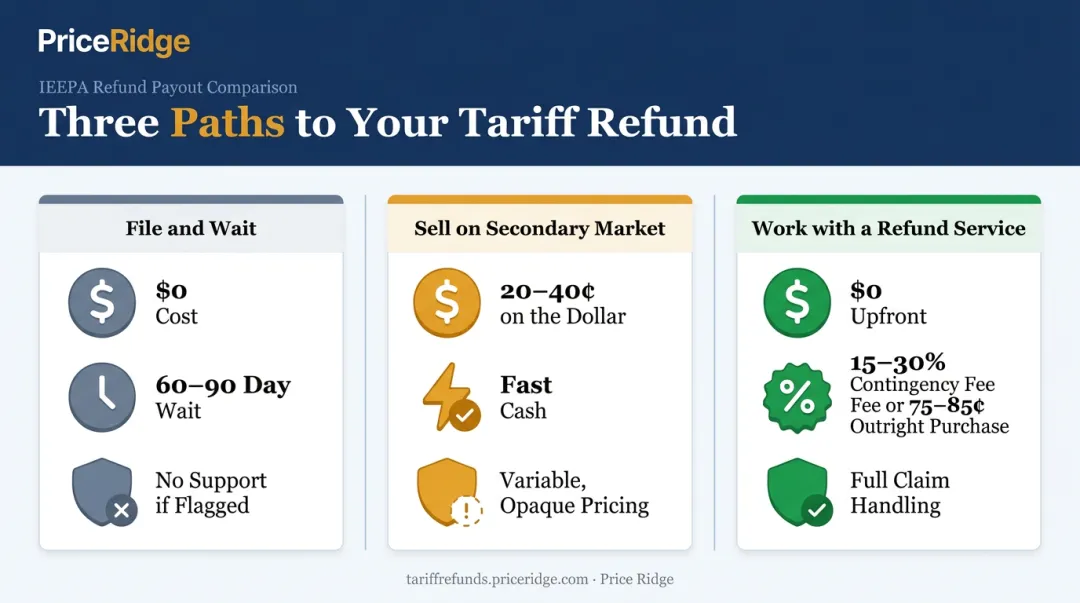 Comparison of three IEEPA tariff refund payment options and terms
