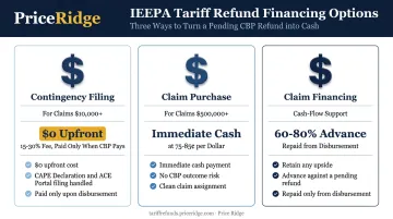 Three tariff refund financing options contingency purchase and cash advance compared
