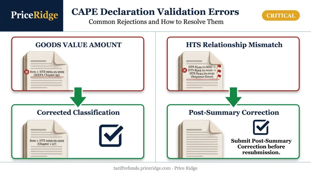 CAPE declaration validation errors and resolution steps for common filing rejections