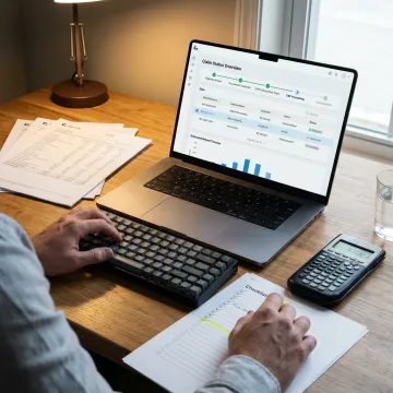 Refund status review process at a desk
