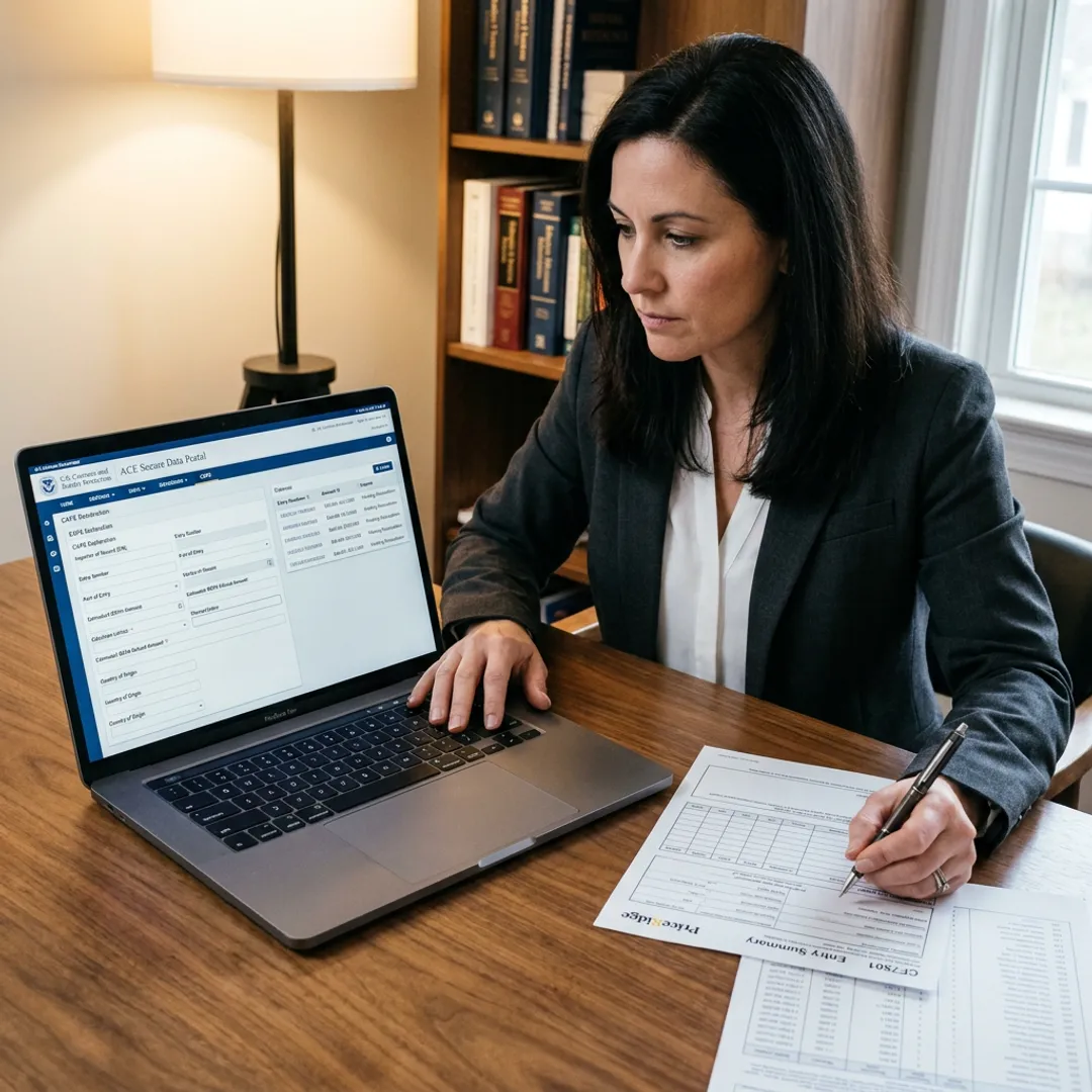 Tariff refund filing process on laptop