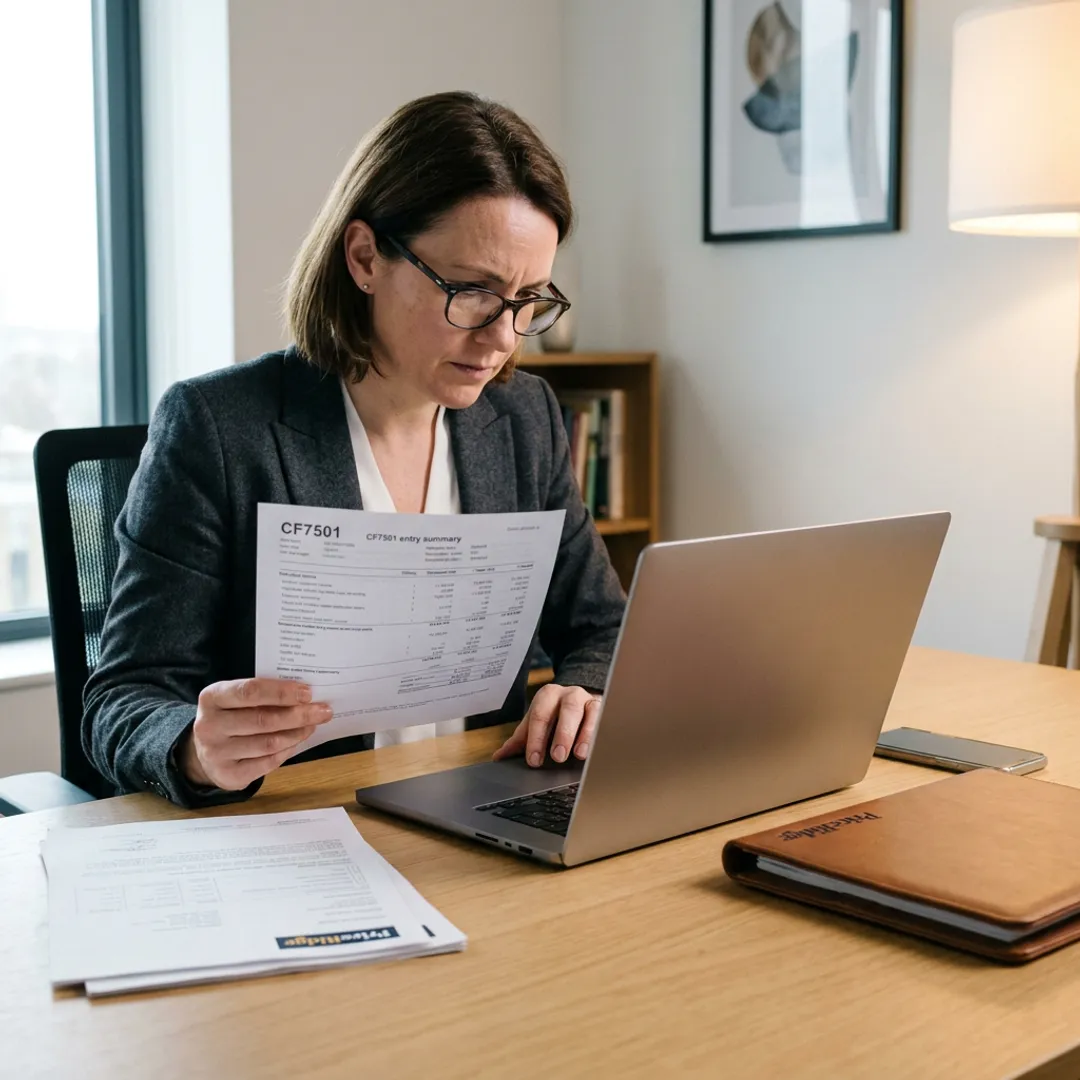 Consultant reviewing CBP Form 7501 records