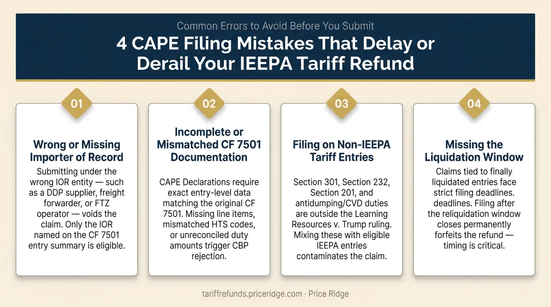 Four common CAPE filing mistakes that delay or derail IEEPA tariff refund claims