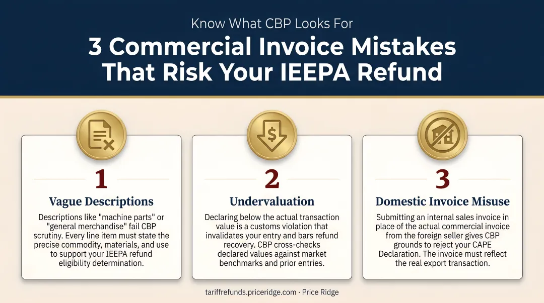 Three most common commercial invoice mistakes vague descriptions undervaluation domestic invoice misuse