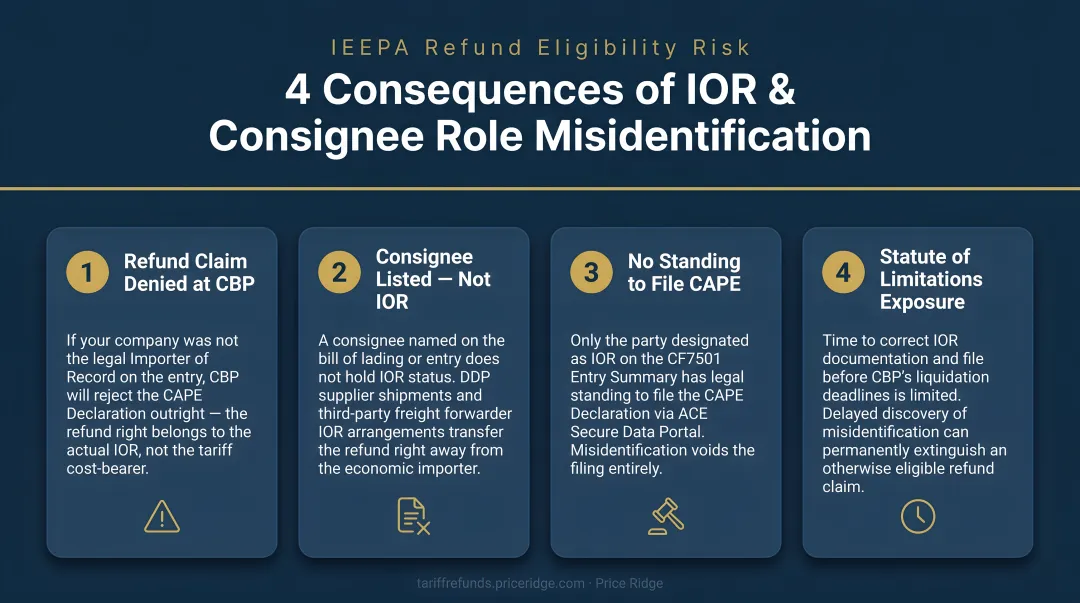 Four operational consequences of IOR and consignee role misidentification infographic