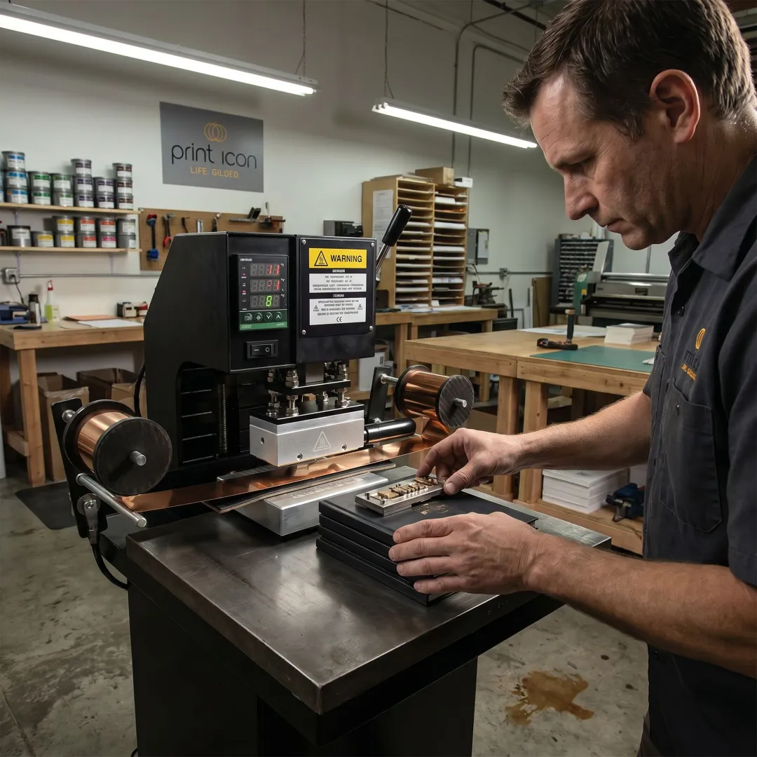 Printer aligning foil stamping die for book covers