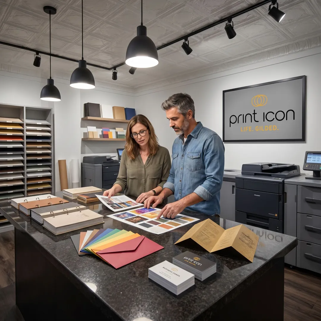Design and print studio with proofs and finished materials