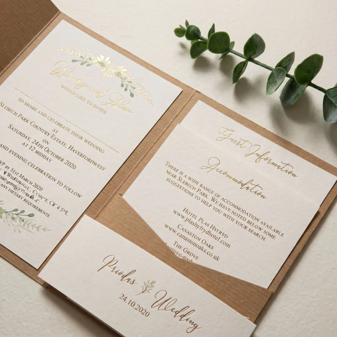 Custom wedding invitation suite with foil details