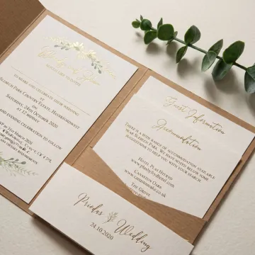 Custom wedding invitation suite with foil details