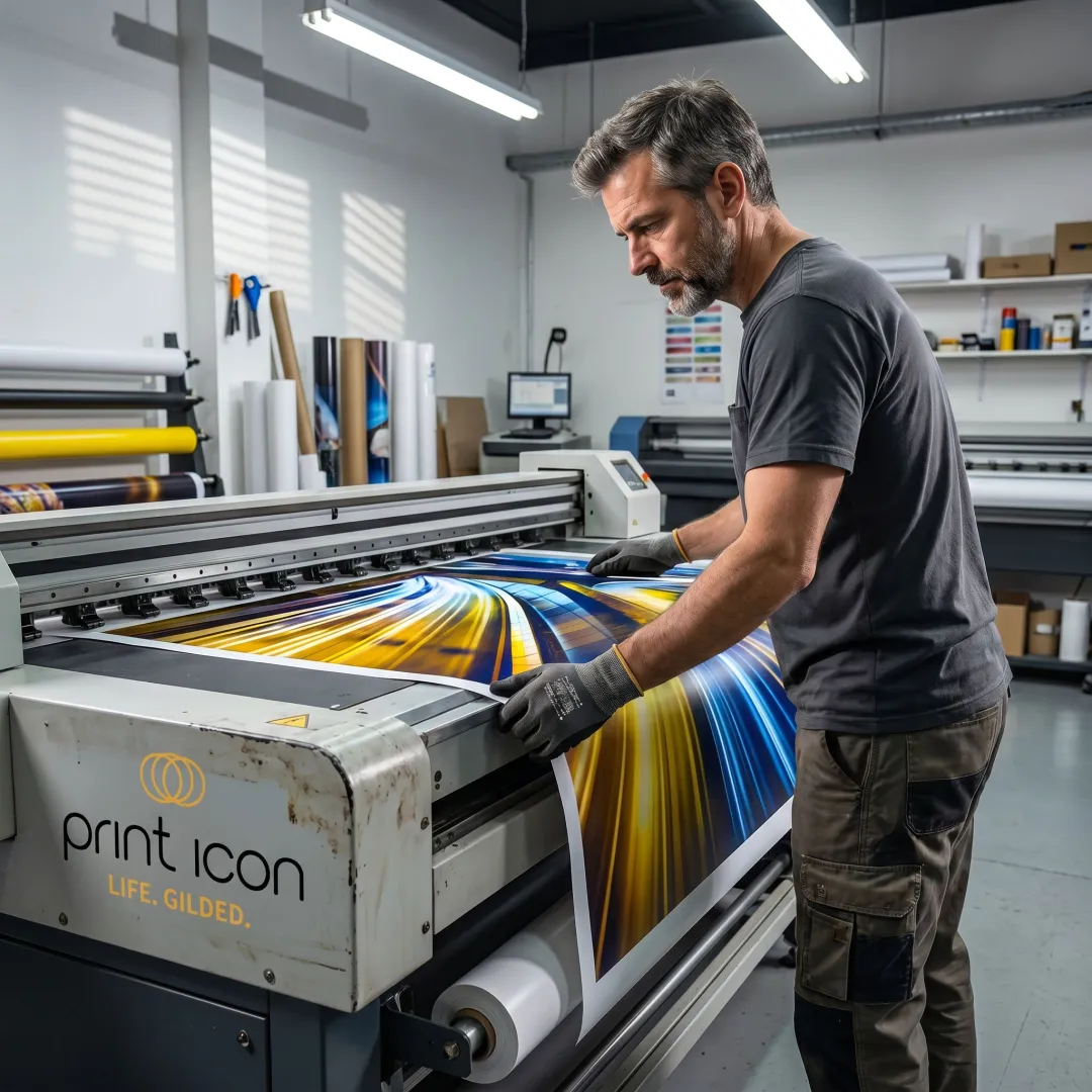 Large format printer producing a colorful banner