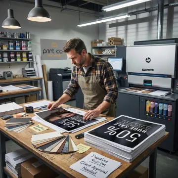 Print technician preparing rush printing order