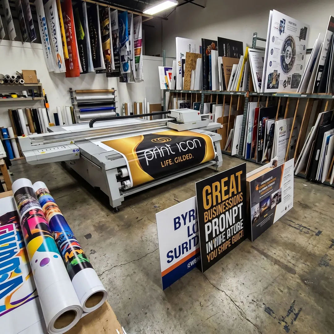 Large format custom sign printing in progress
