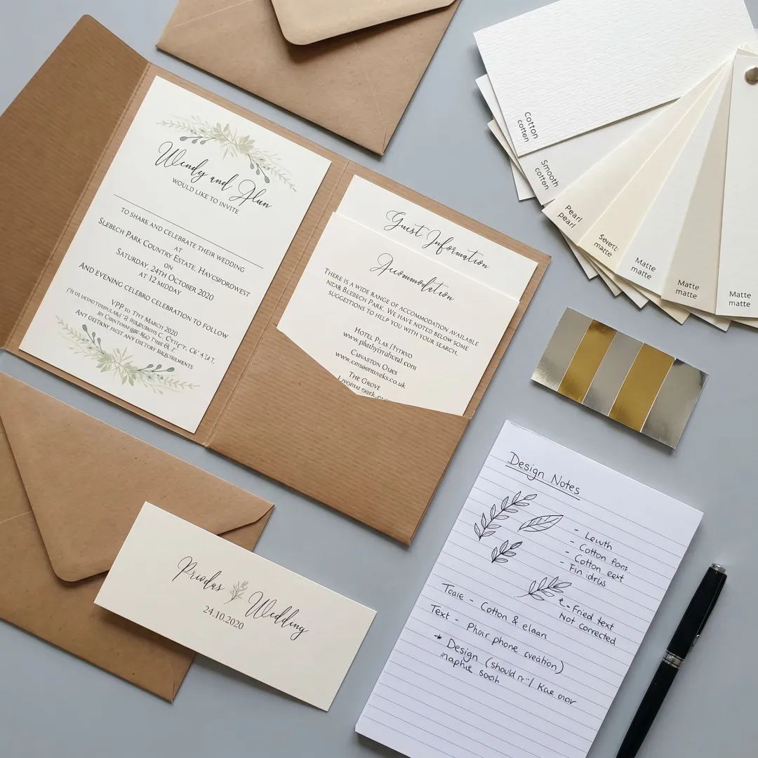 Designer reviewing wedding invitation proofs