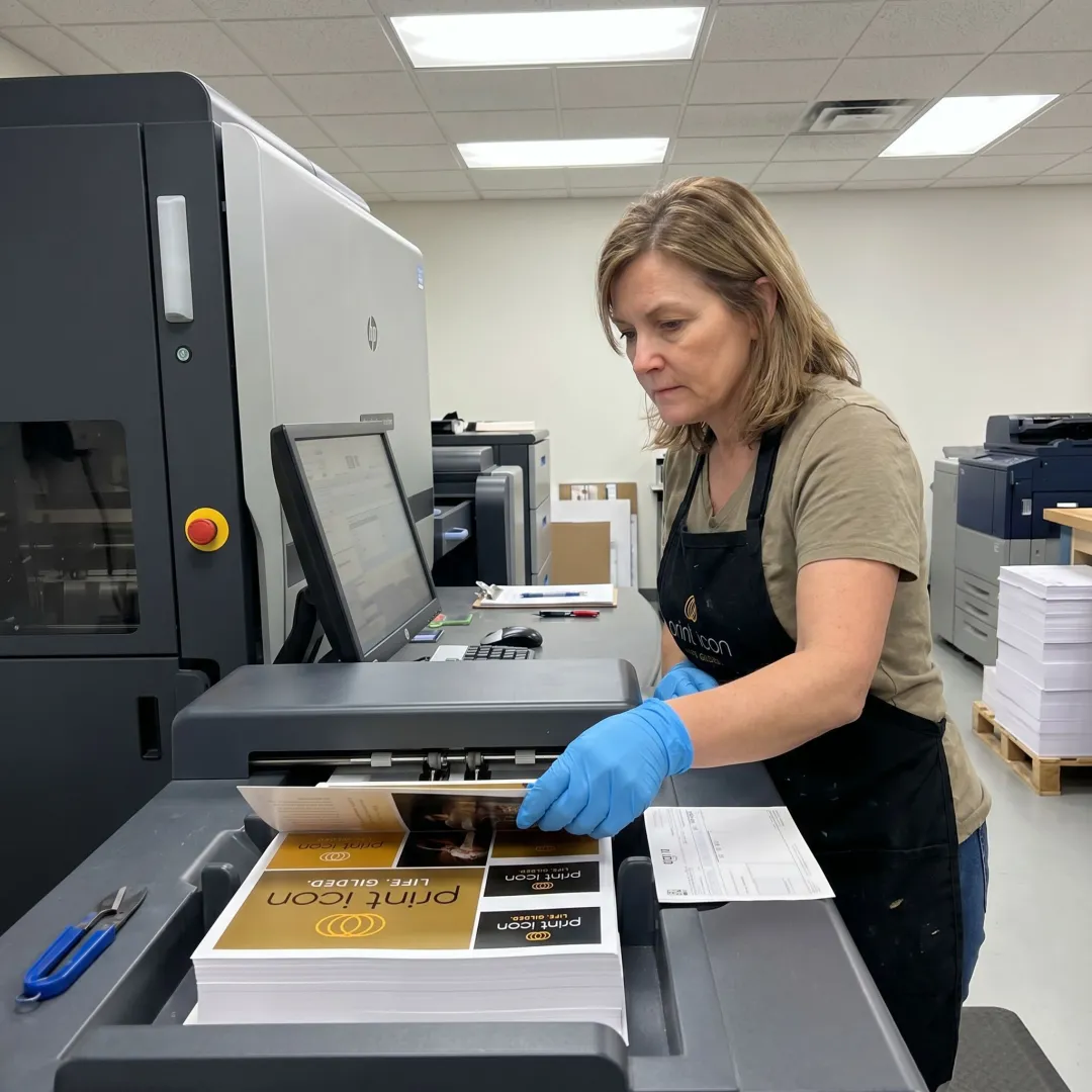Digital printing press producing colorful brochures